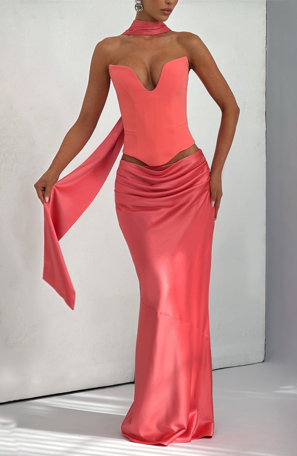 Bernadine Maxi Skirt in Coral Pink