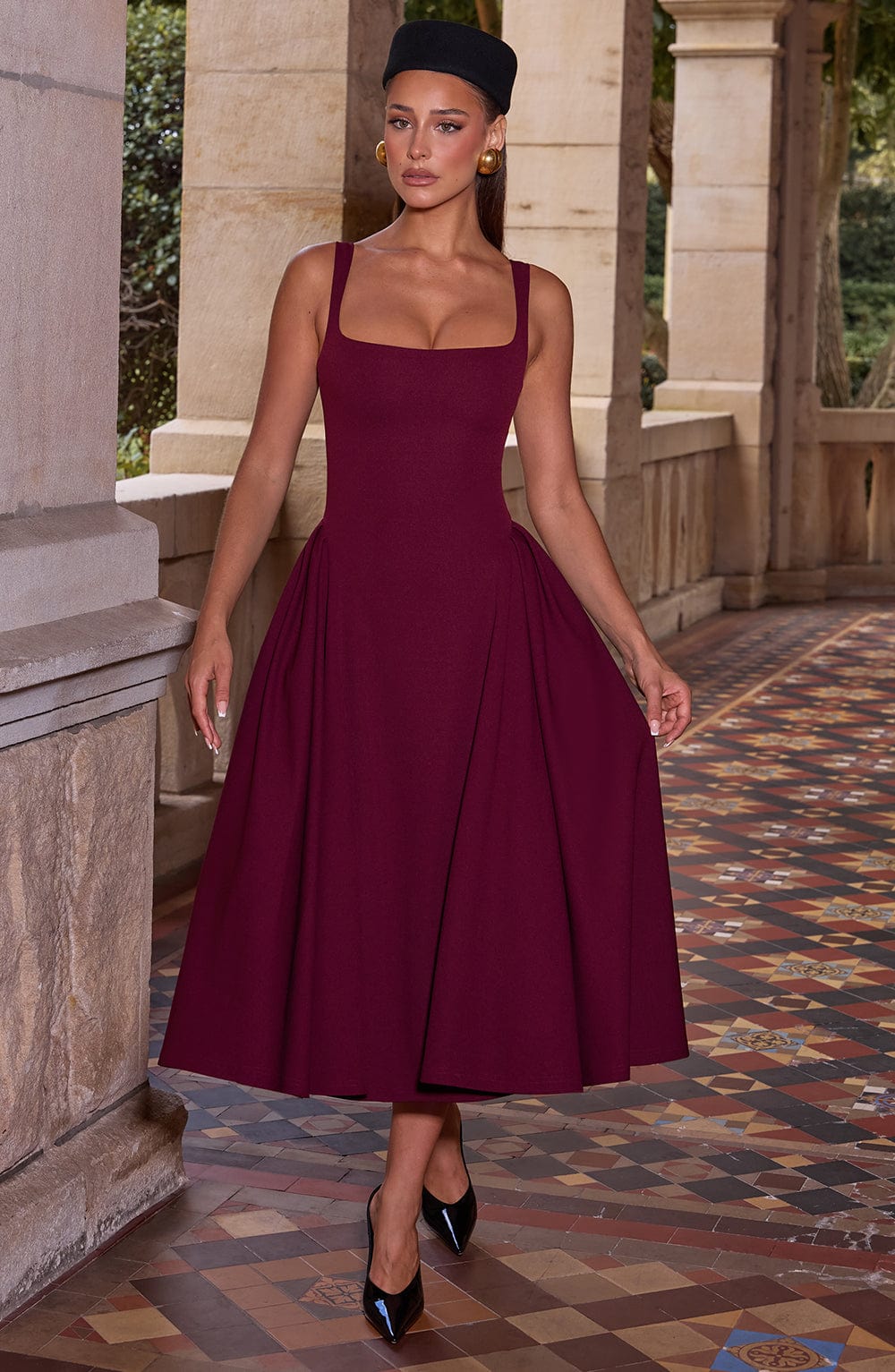 Bettina Midi Dress in Cherry Lacquer