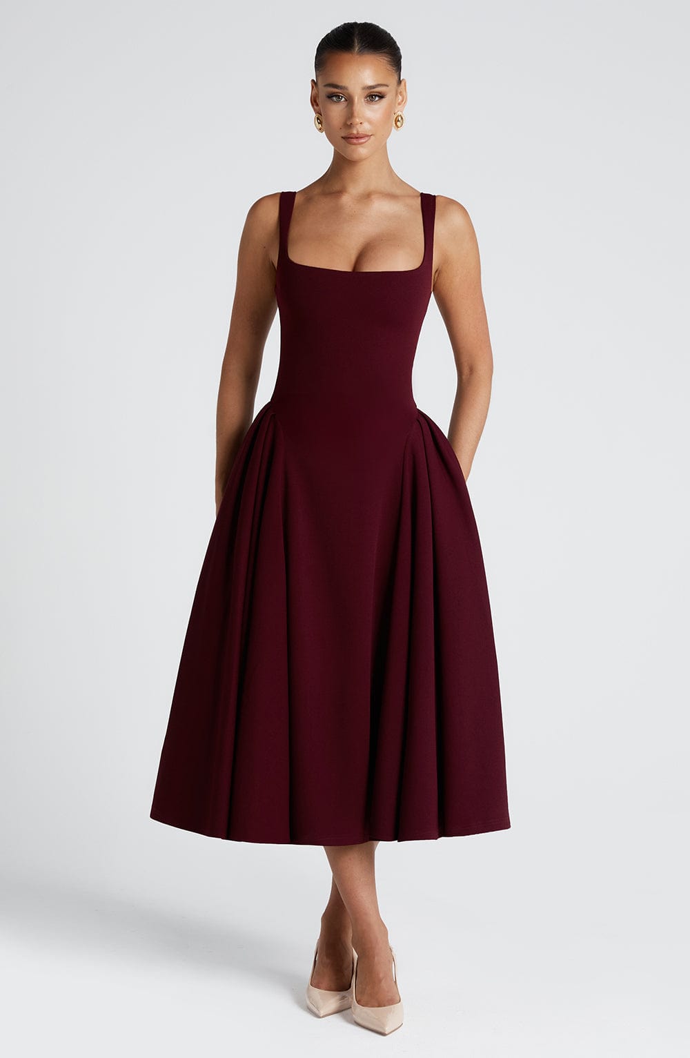 Bettina Midi Dress in Cherry Lacquer