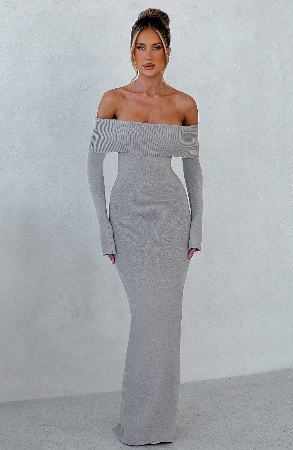 Beverly Knit Maxi Dress in Light Grey Marl