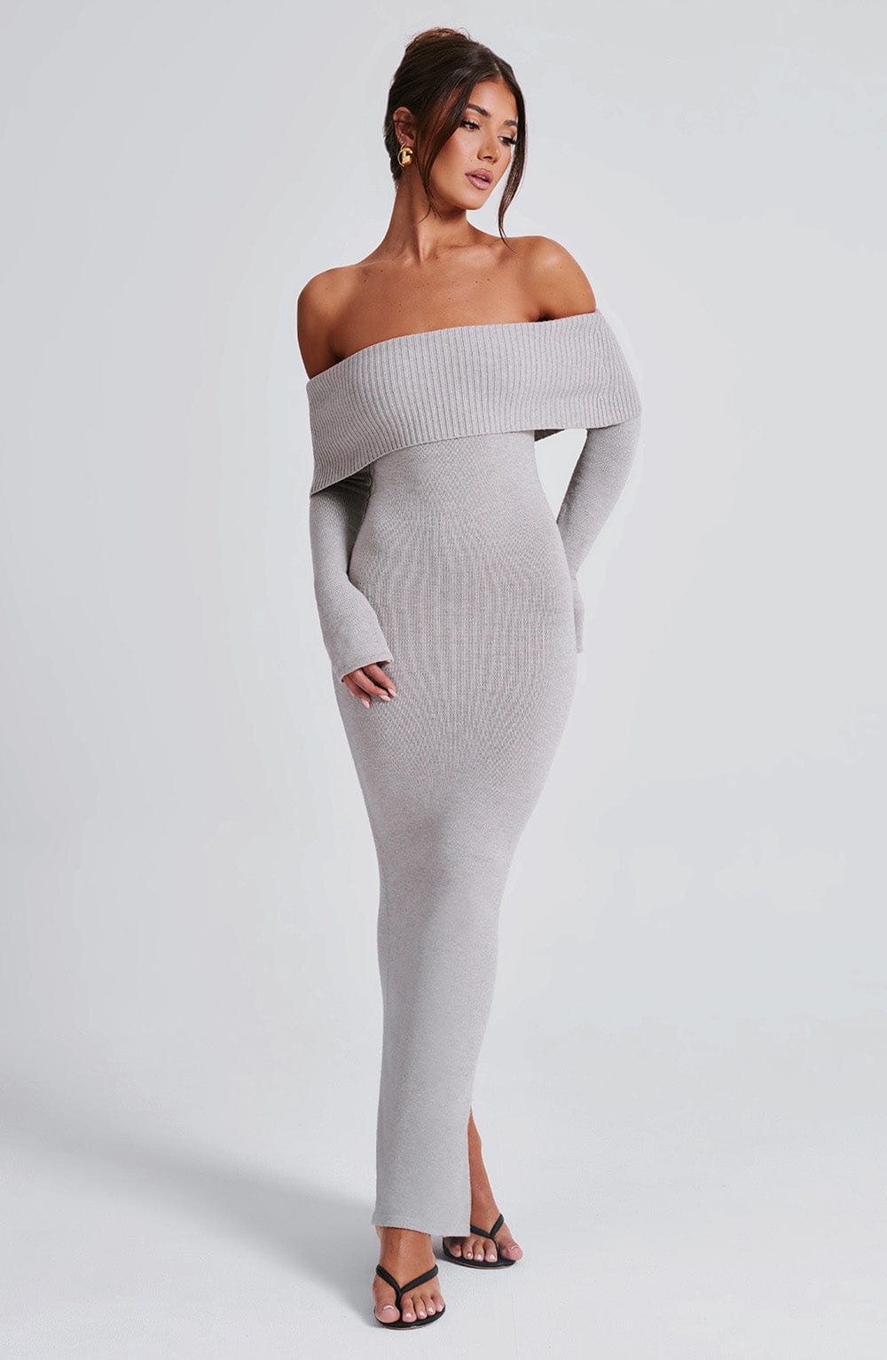 Beverly Knit Maxi Dress in Light Grey Marl