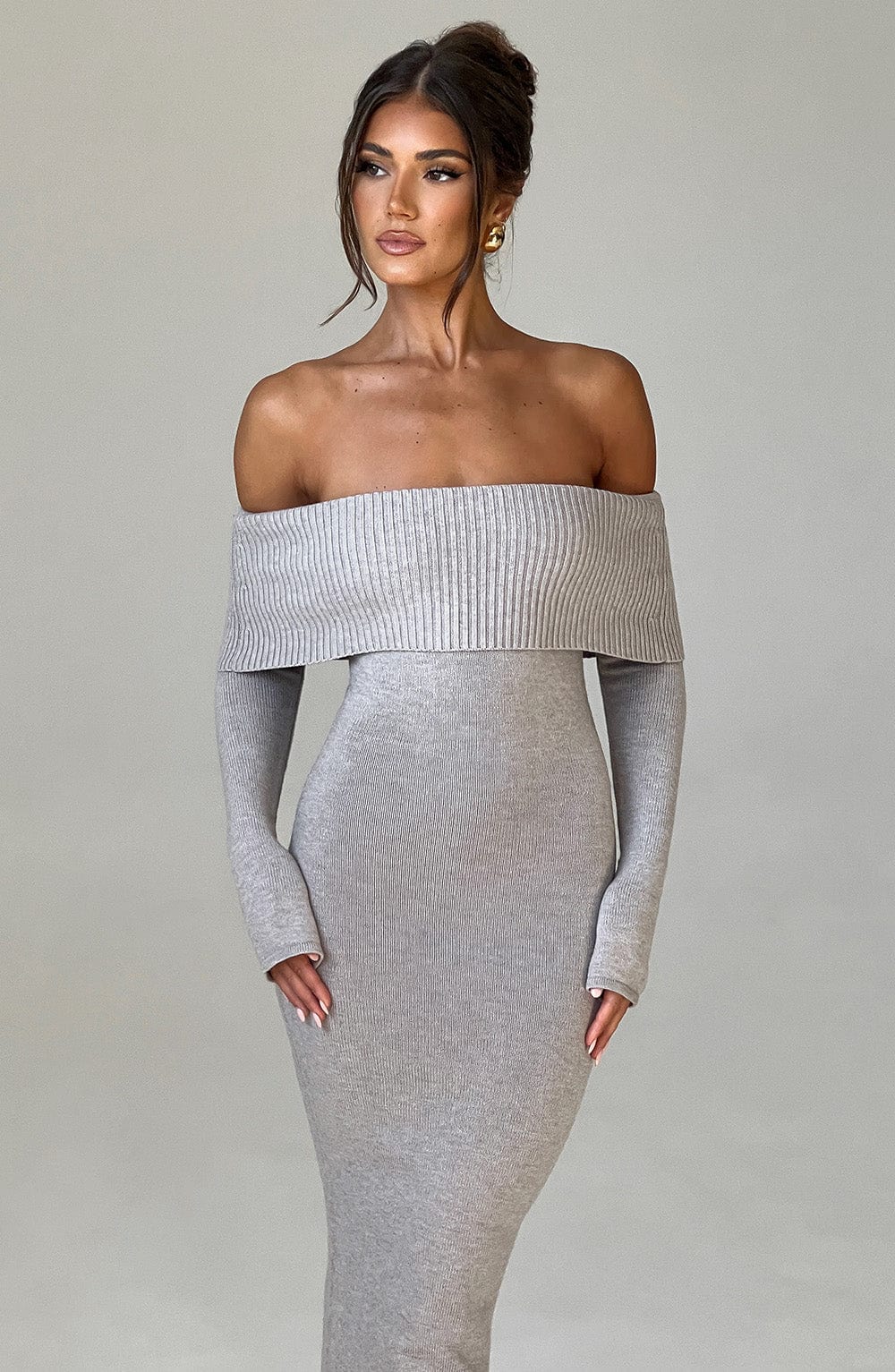 Beverly Knit Maxi Dress in Light Grey Marl