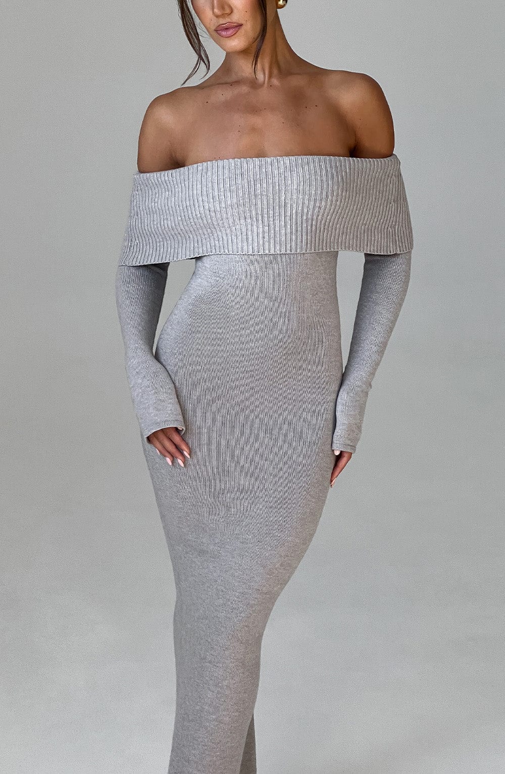 Beverly Knit Maxi Dress in Light Grey Marl