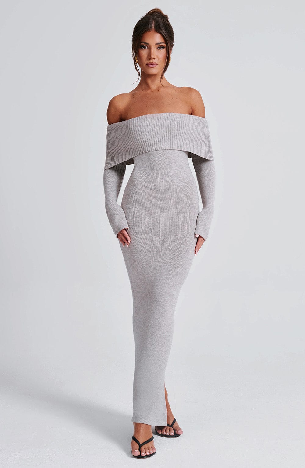 Beverly Knit Maxi Dress in Light Grey Marl