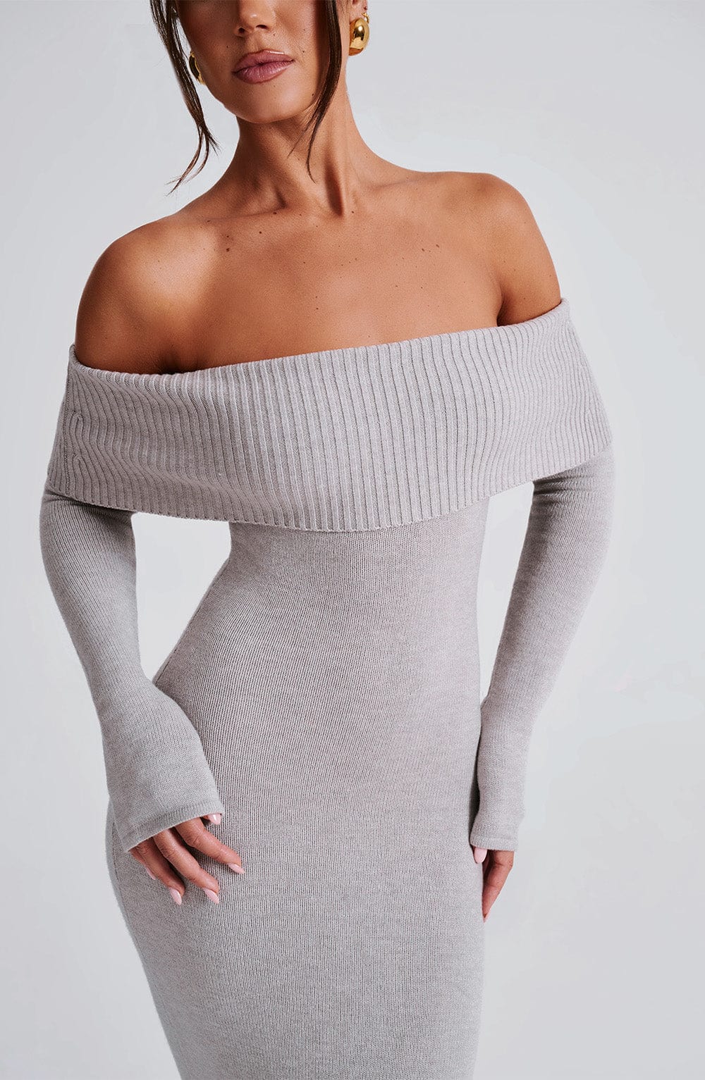 Beverly Knit Maxi Dress in Light Grey Marl