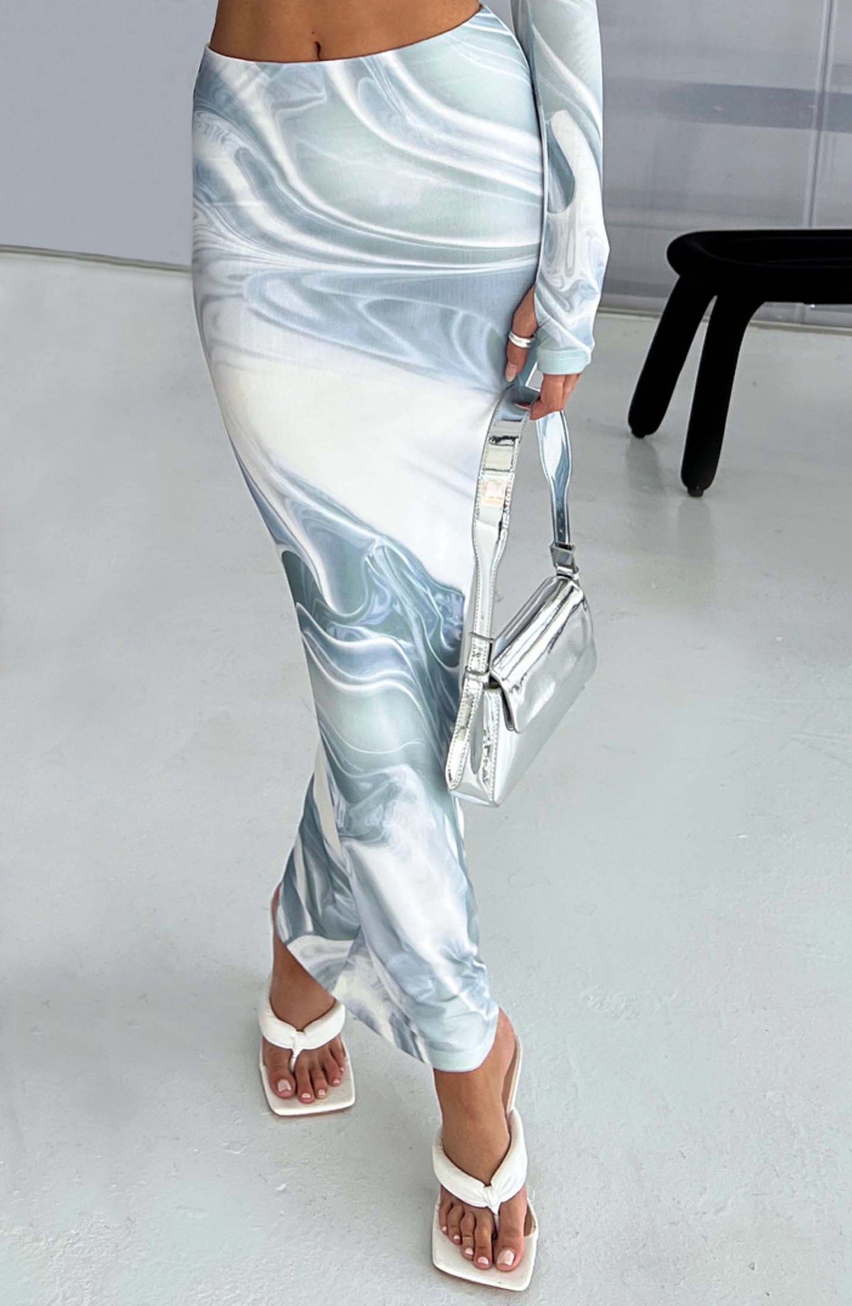 Blaire Maxi Skirt in Grey Haze Print