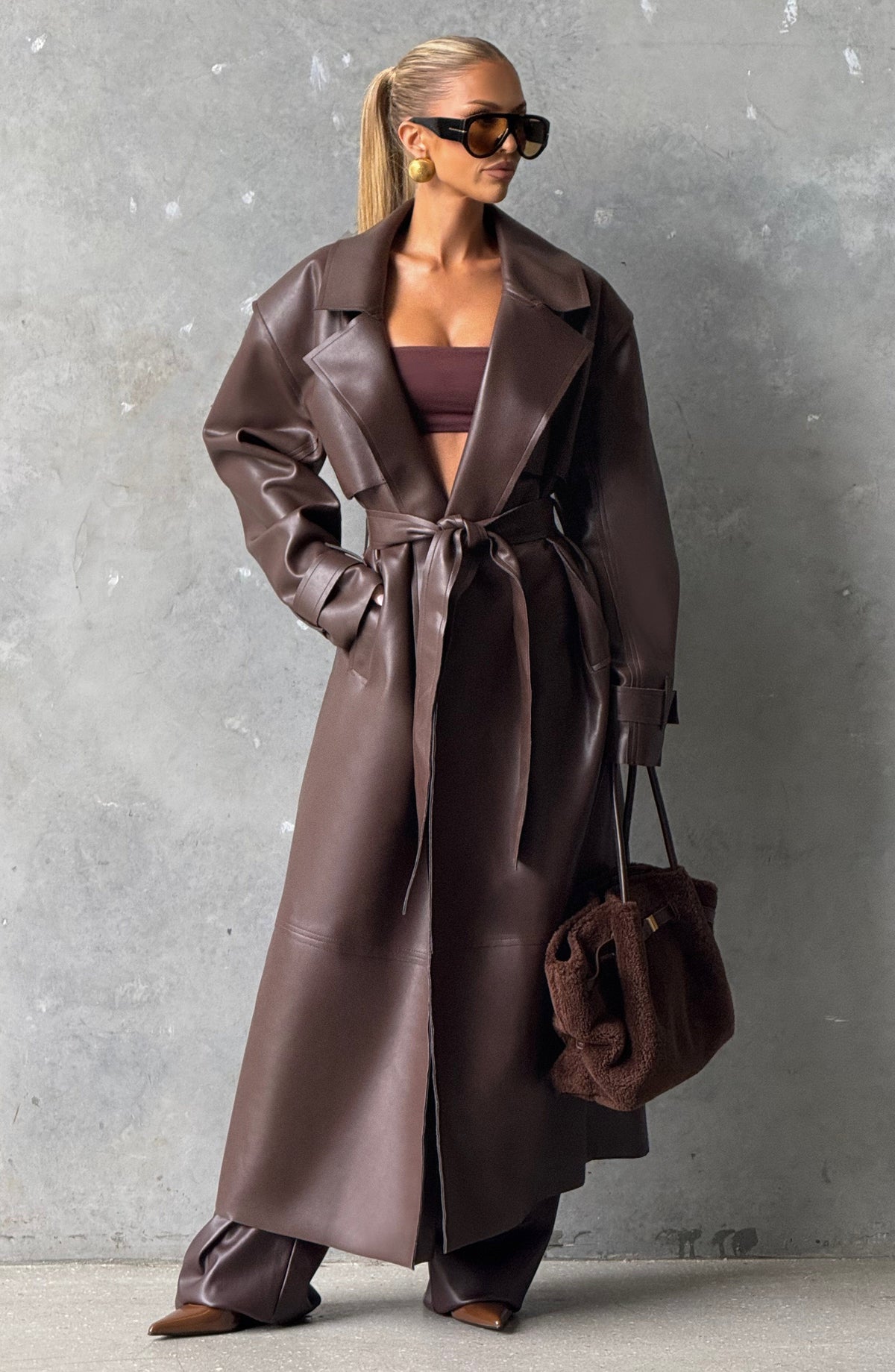 Brigitte Trench Coat in Plum Brown