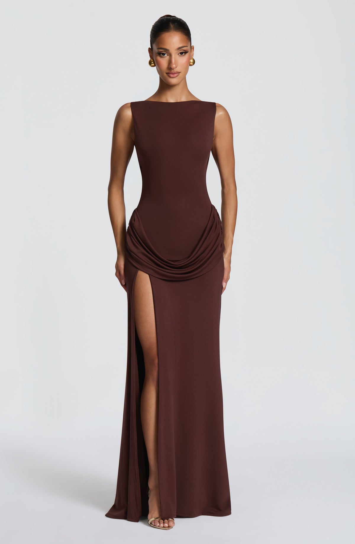 Bruna Maxi Dress in Plum Brown