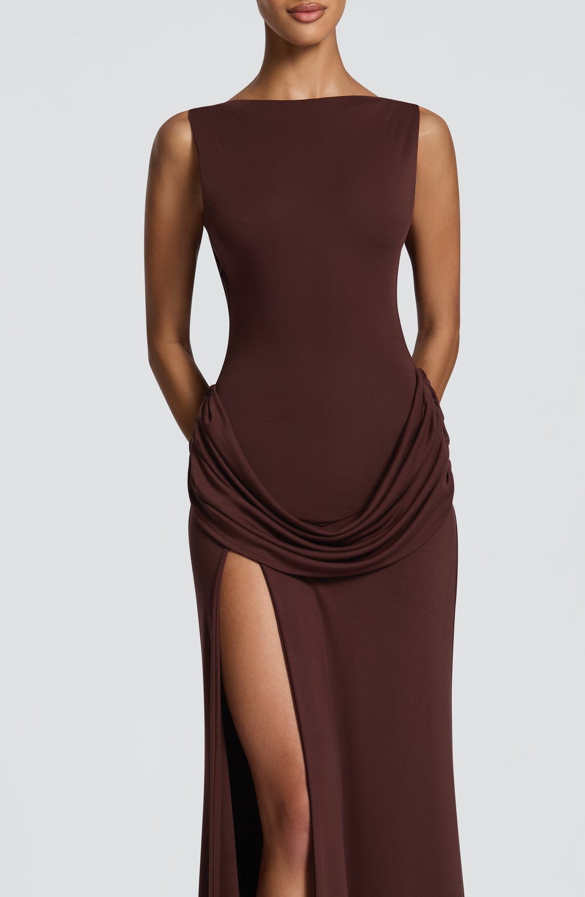 Bruna Maxi Dress in Plum Brown