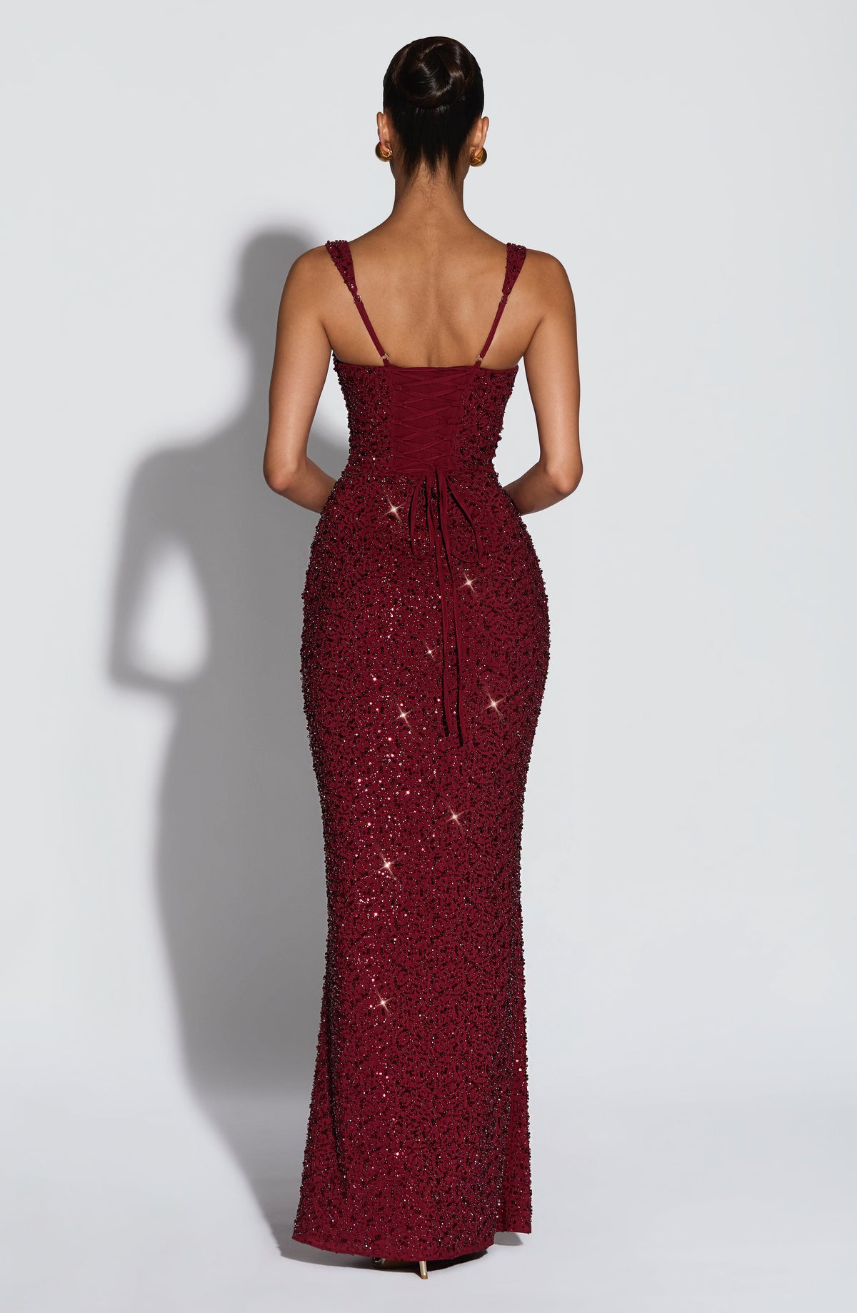 Calandra Maxi Dress in Burgundy Sparkle