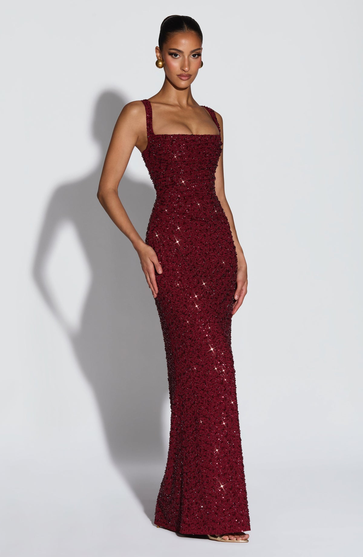 Calandra Maxi Dress in Burgundy Sparkle
