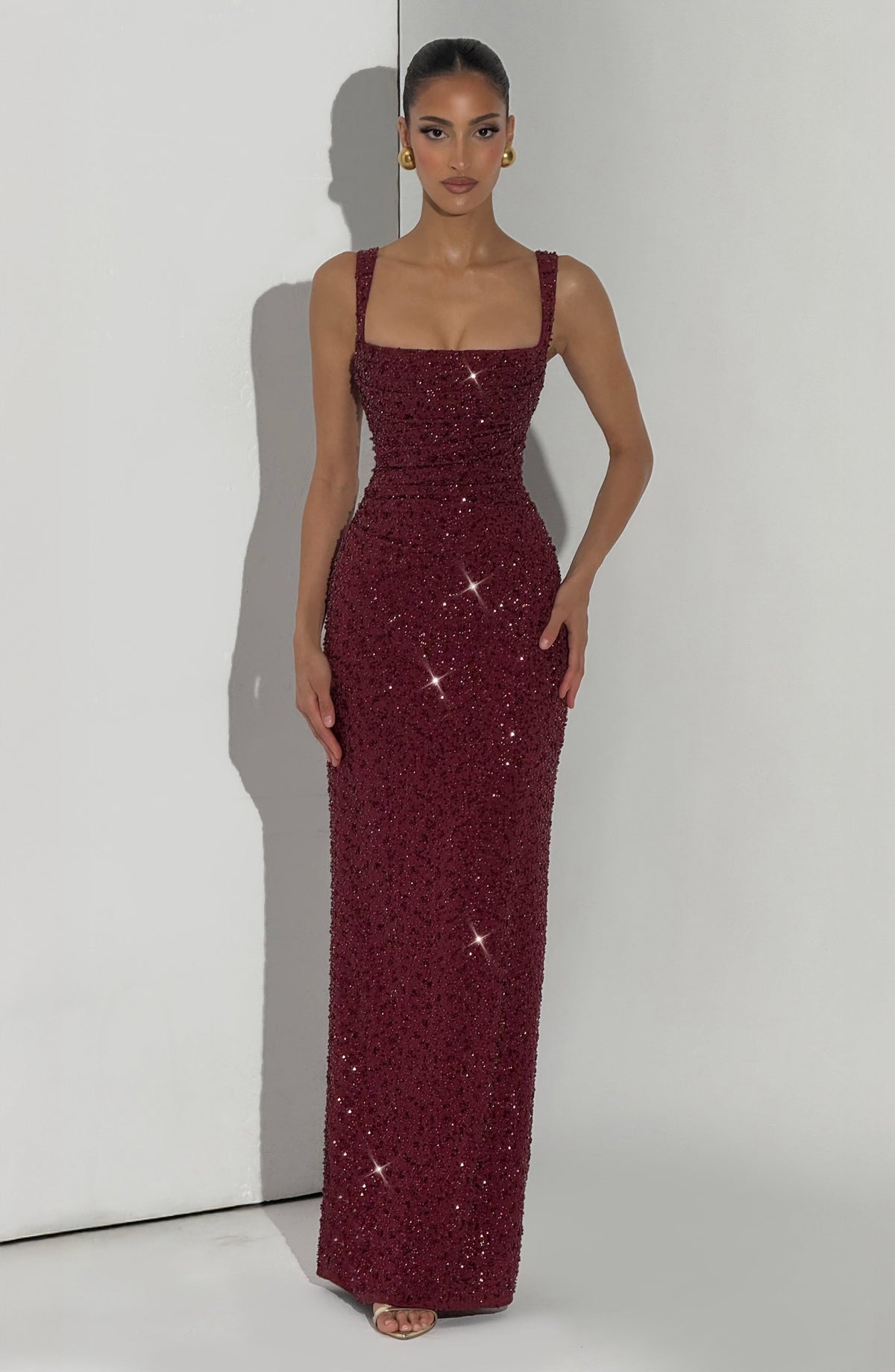 Calandra Maxi Dress in Burgundy Sparkle