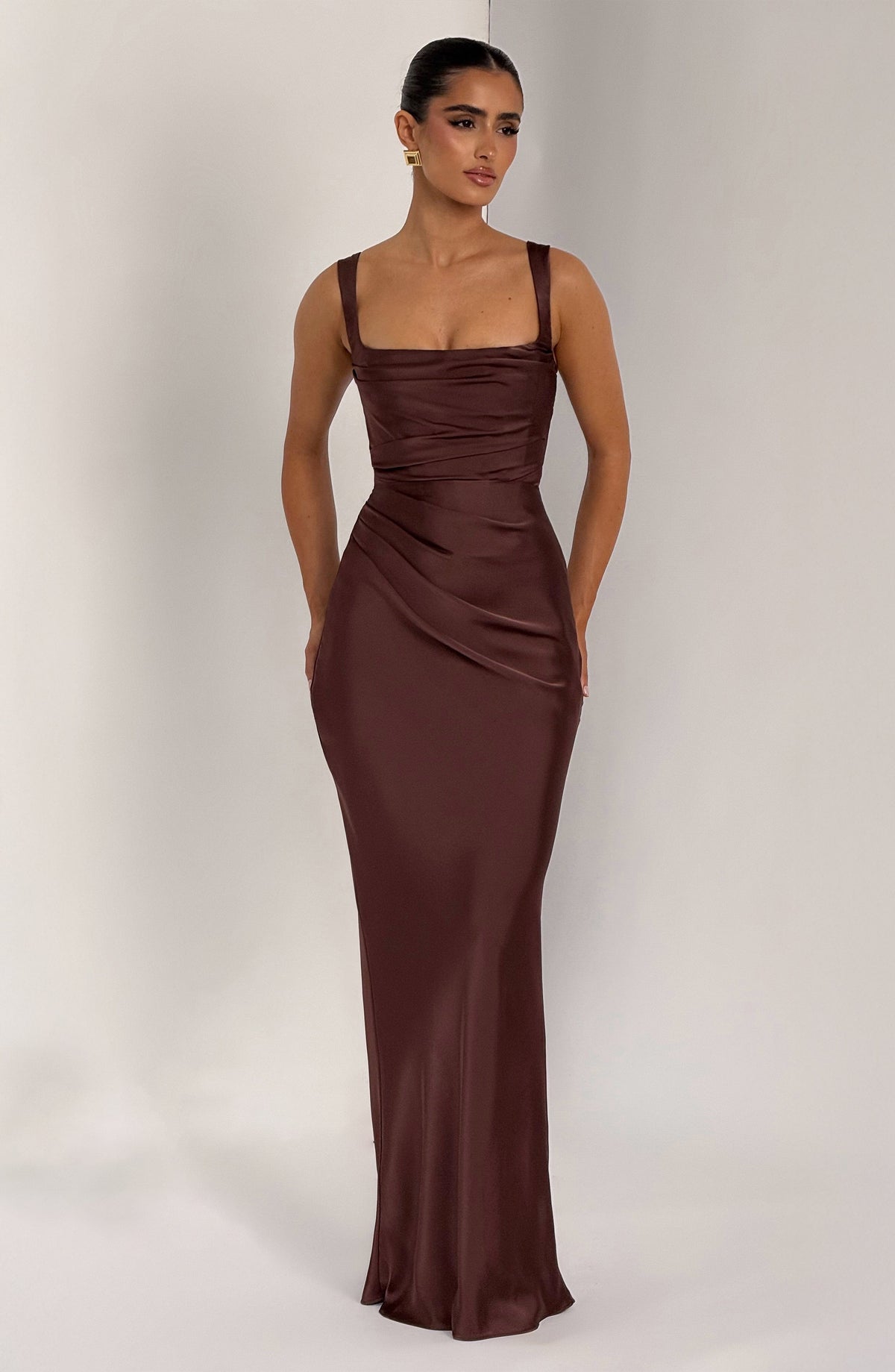 Calandra Maxi Dress in Plum Brown