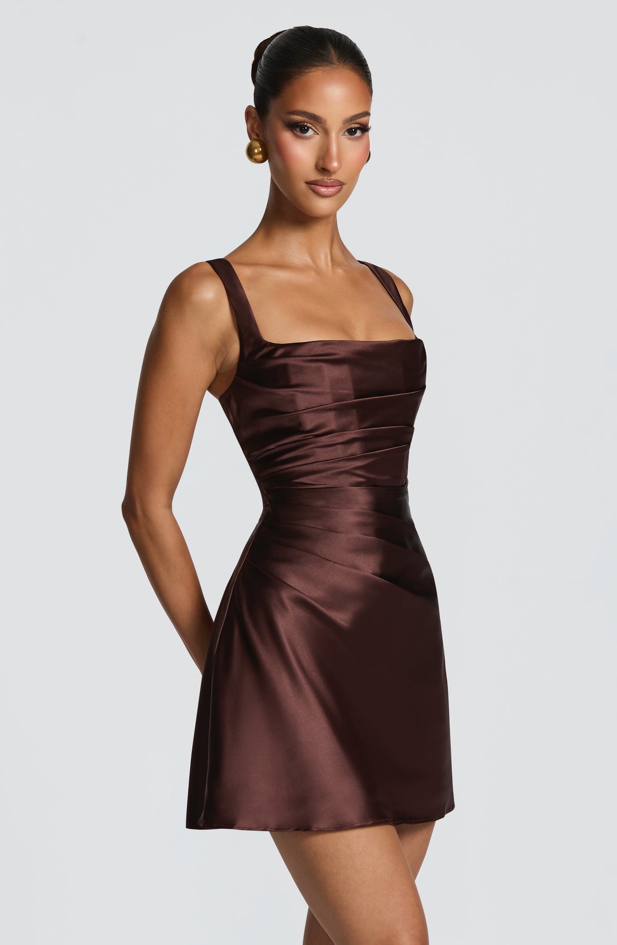 Calandria Mini Dress in Plum Brown