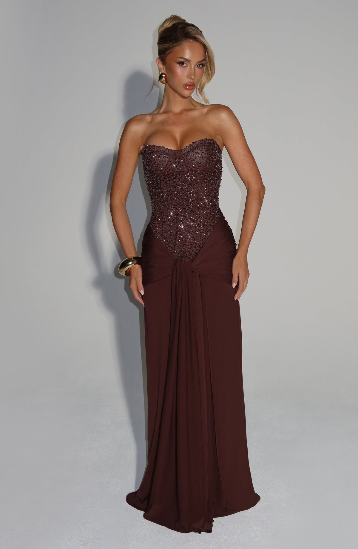 Carina Maxi Dress in Plum Brown