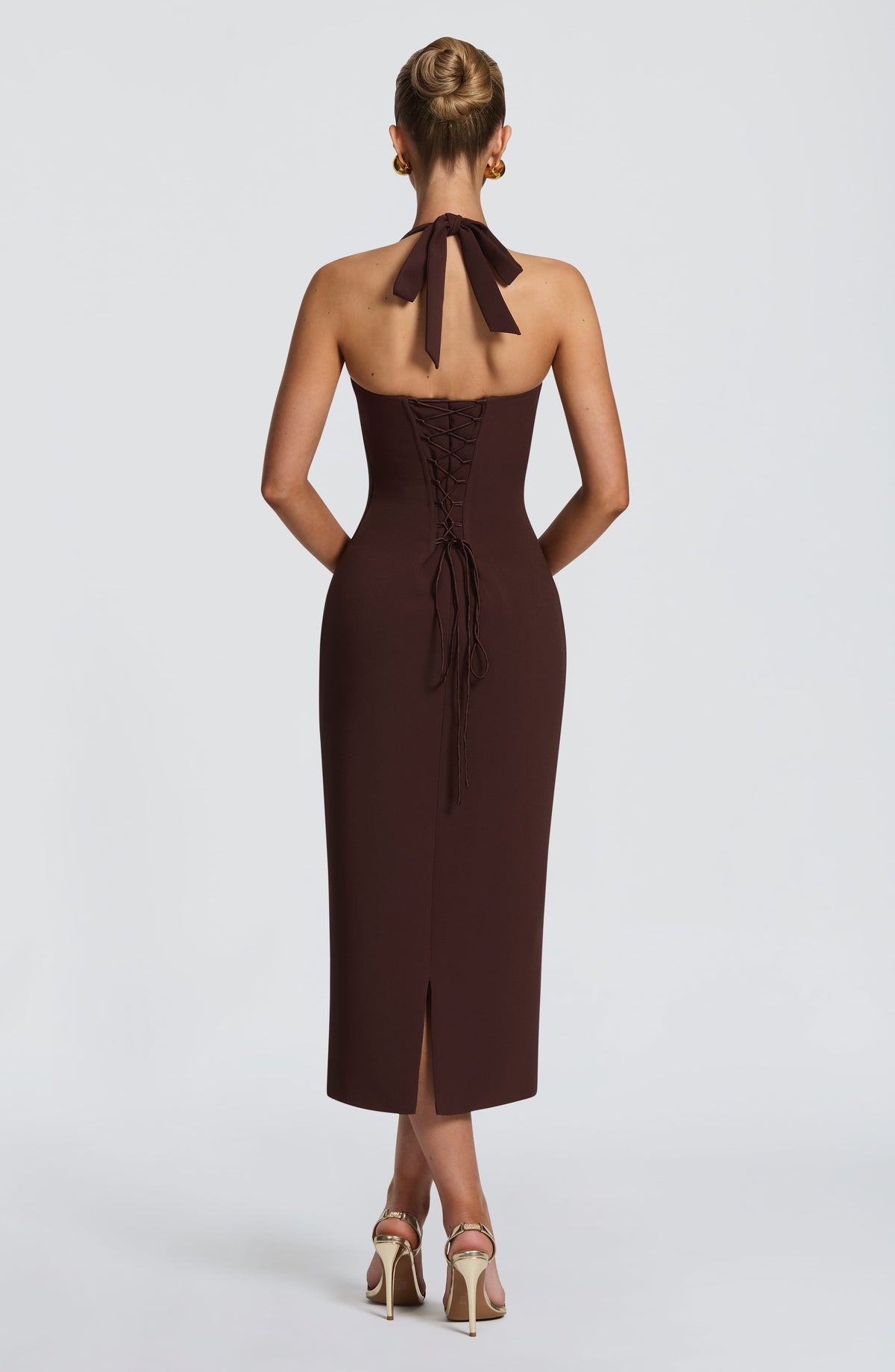 Cassiana Midi Dress in Plum Brown