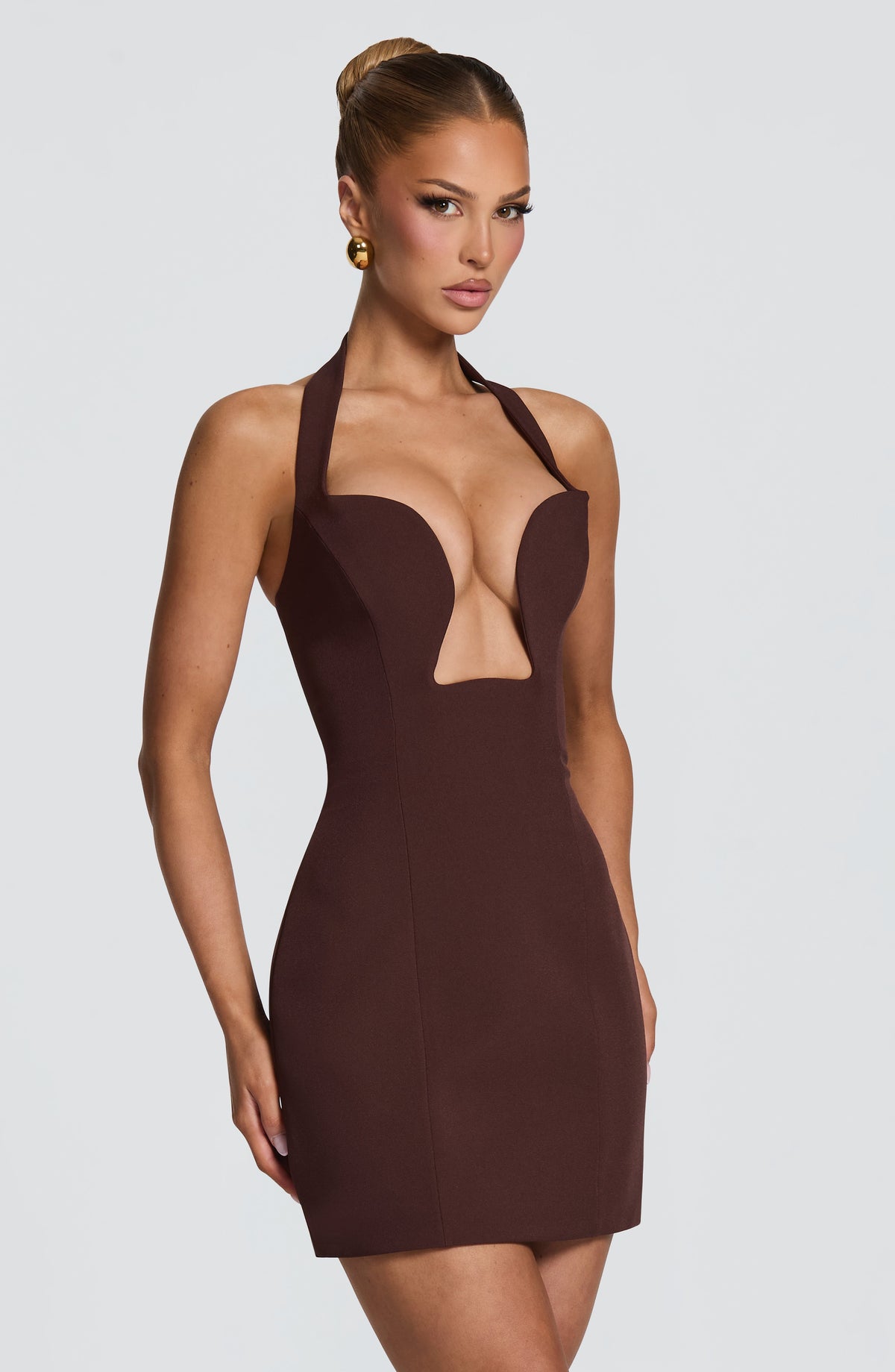 Charlisse Mini Dress in Plum Brown