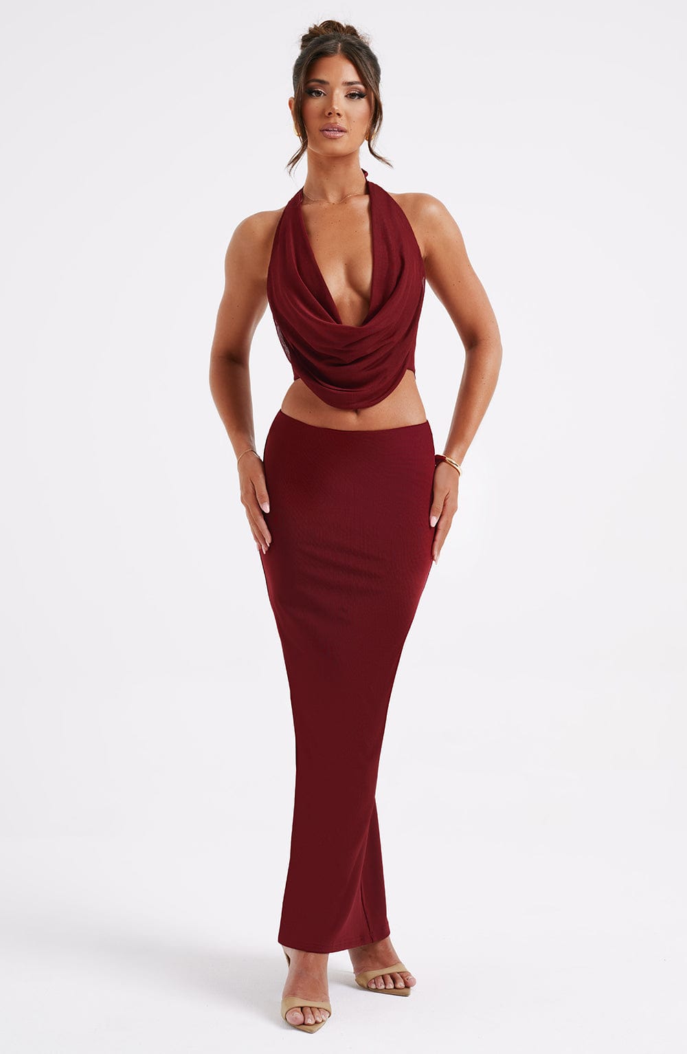 Chryselle Maxi Skirt in Burgundy
