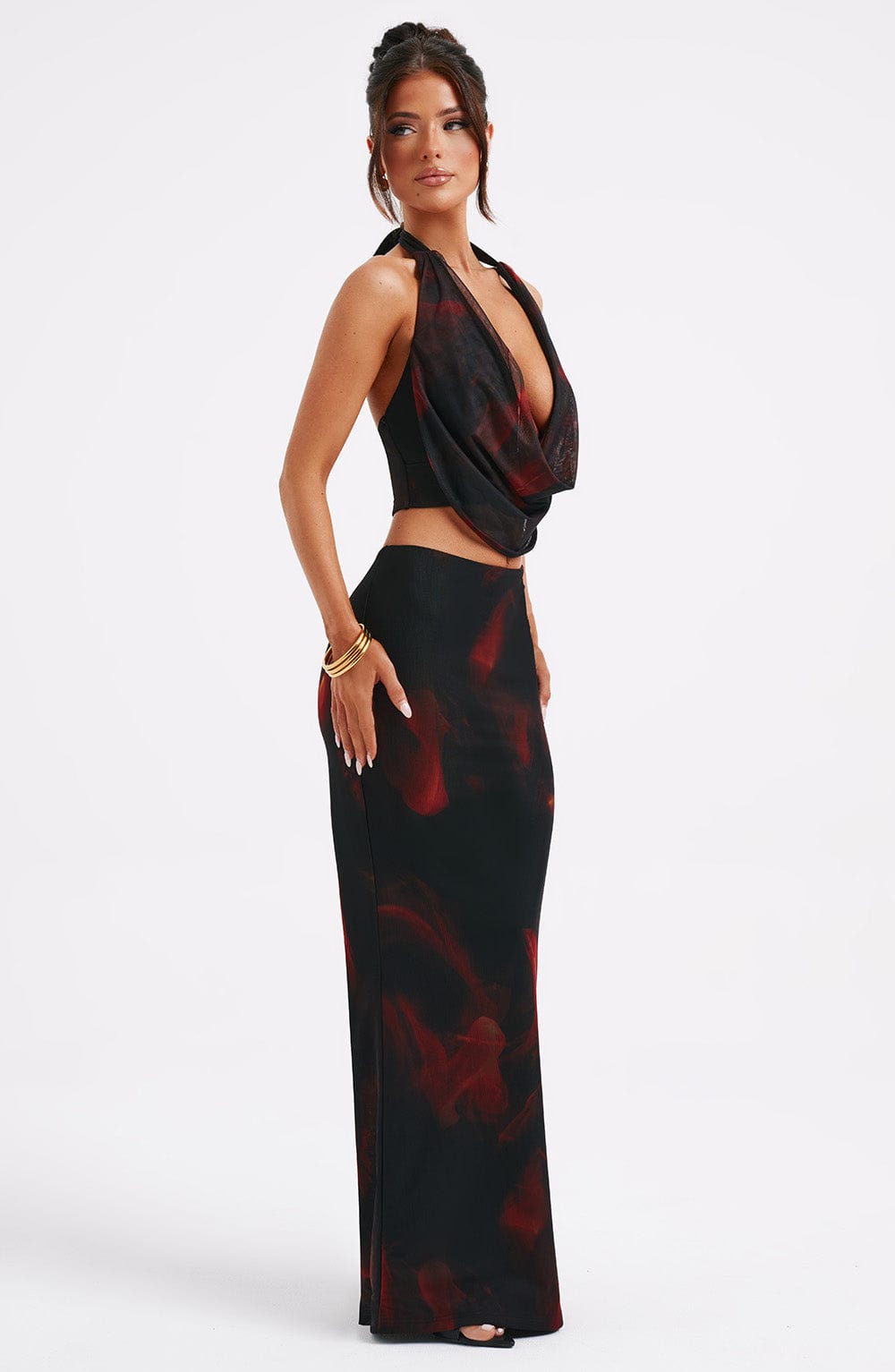 Chryselle Maxi Skirt in Fire Print