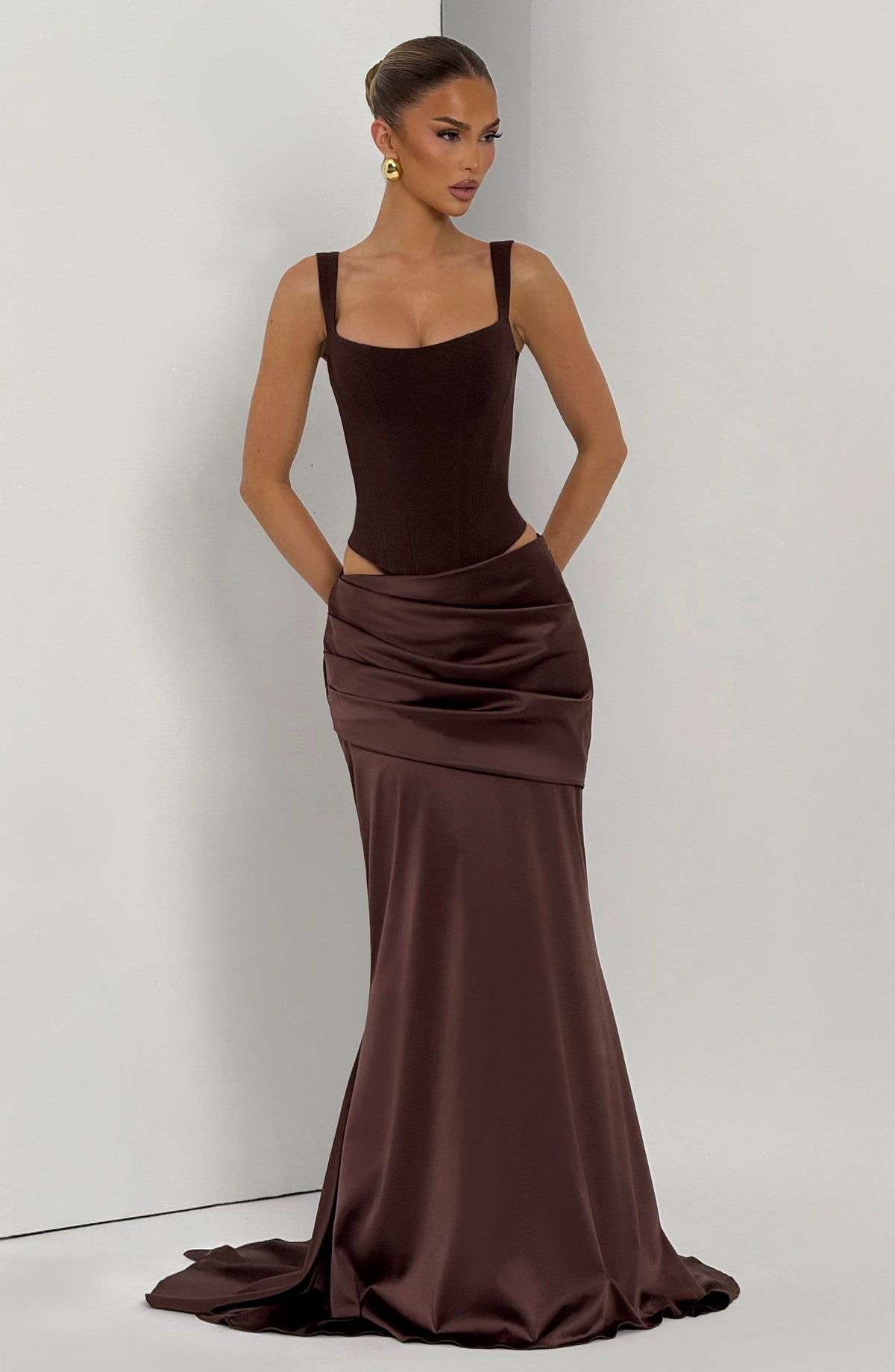 Claudine Maxi Skirt in Plum Brown