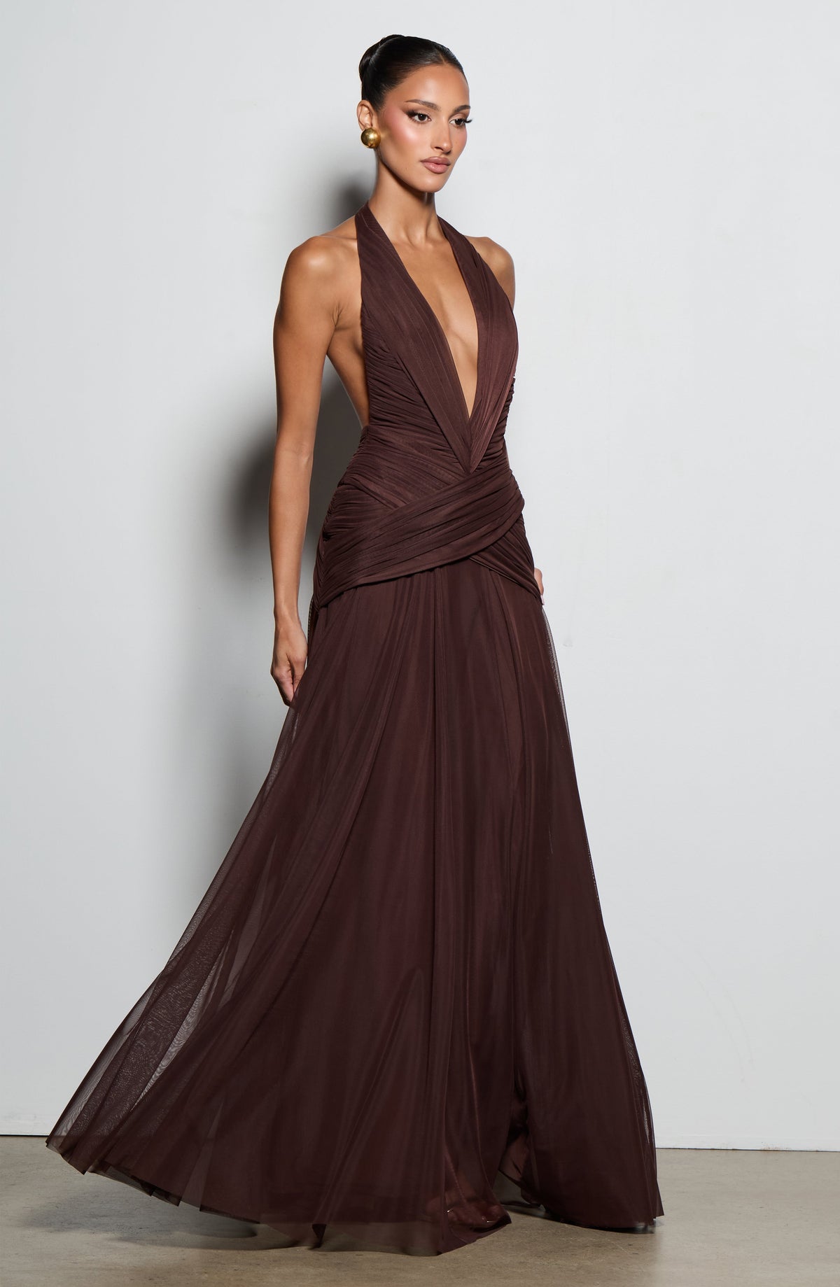Cleora Maxi Dress in Plum Brown