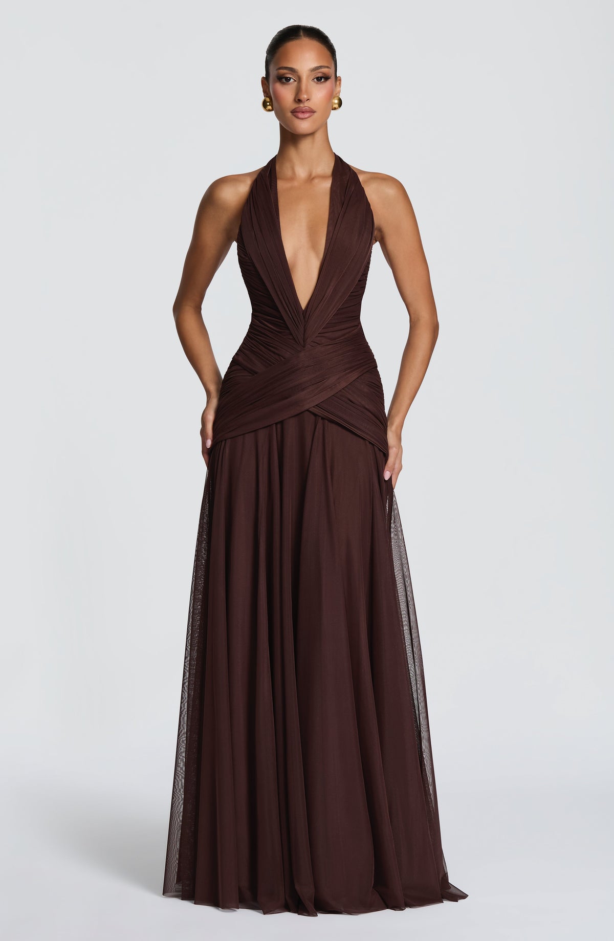 Cleora Maxi Dress in Plum Brown