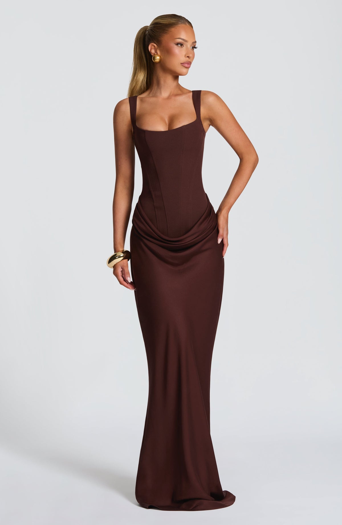 Cornalie Maxi Dress in Plum Brown