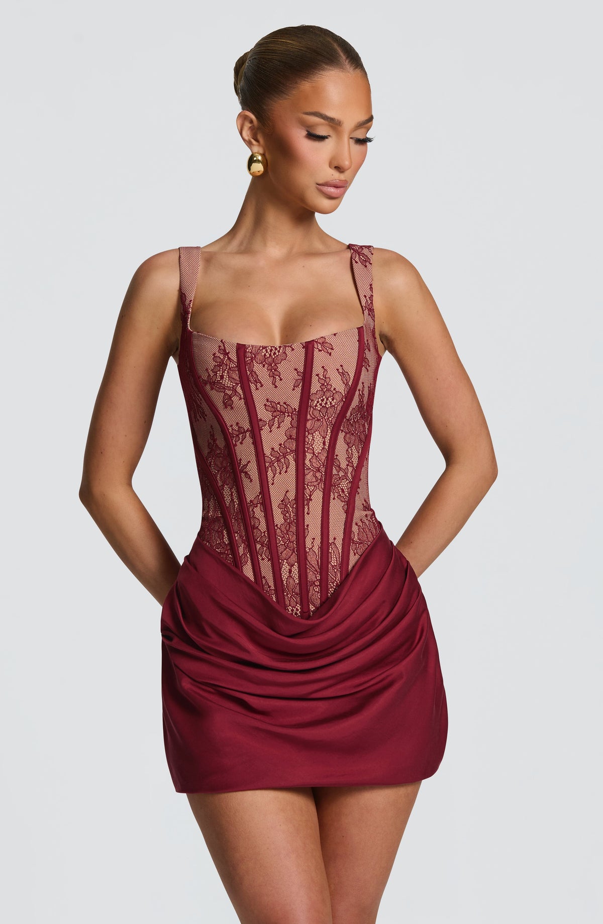 Cornessa Mini Dress in Burgundy Lace