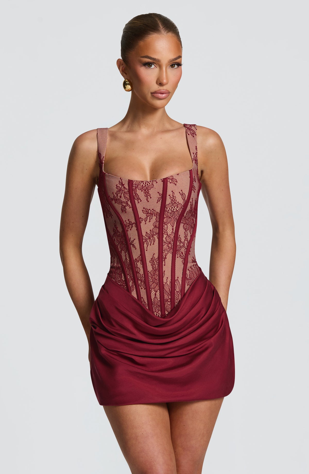 Cornessa Mini Dress in Burgundy Lace