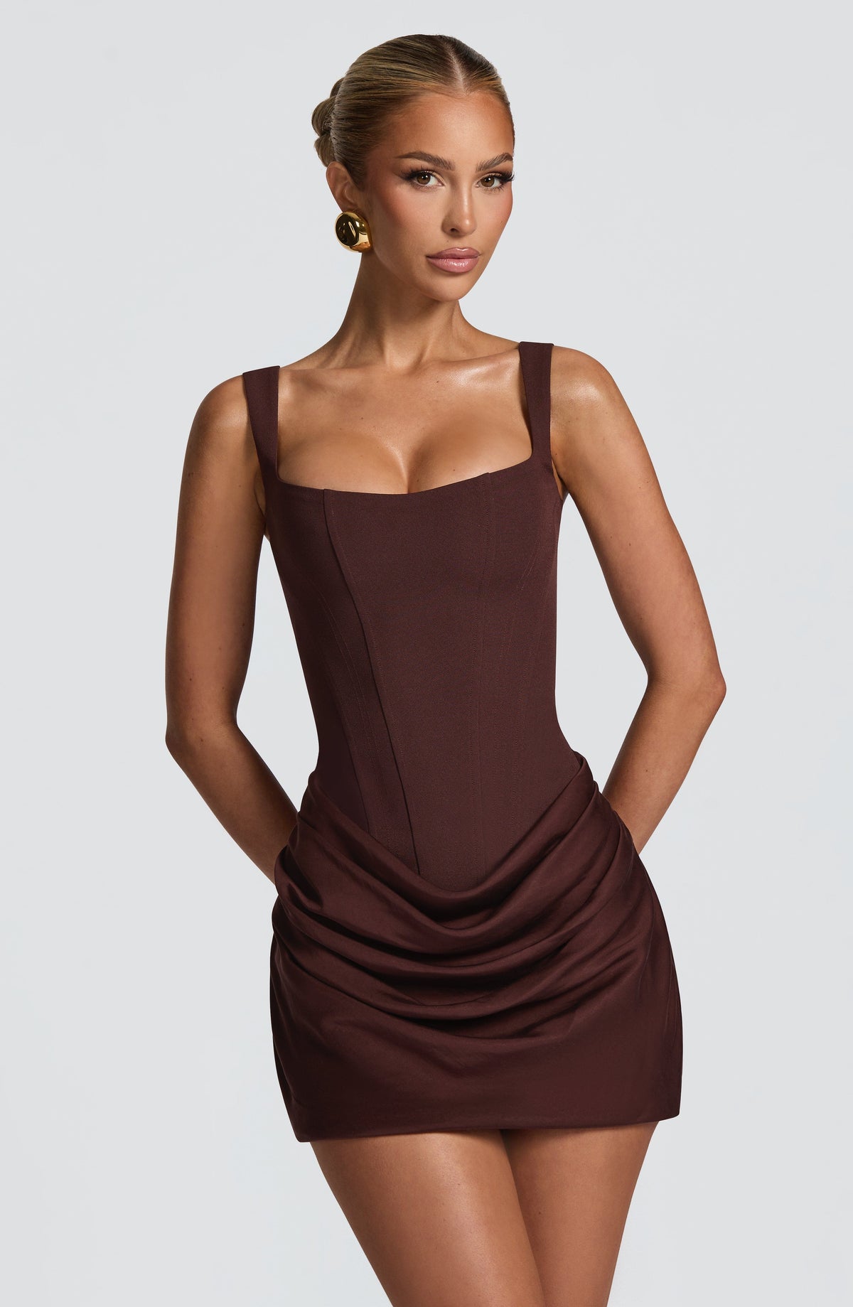 Cornessa Mini Dress in Plum Brown