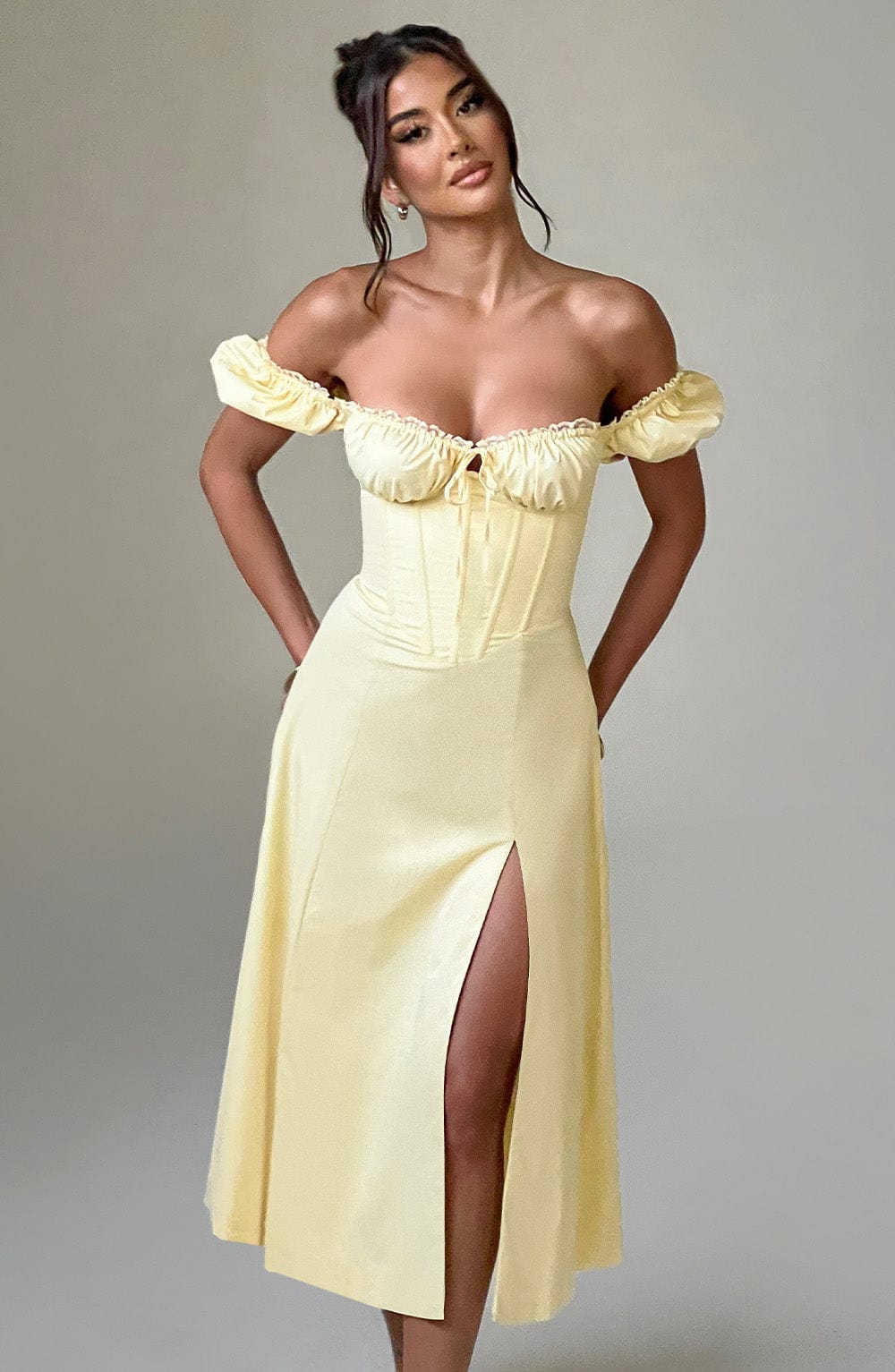 Courtenay Midi Dress in Lemon