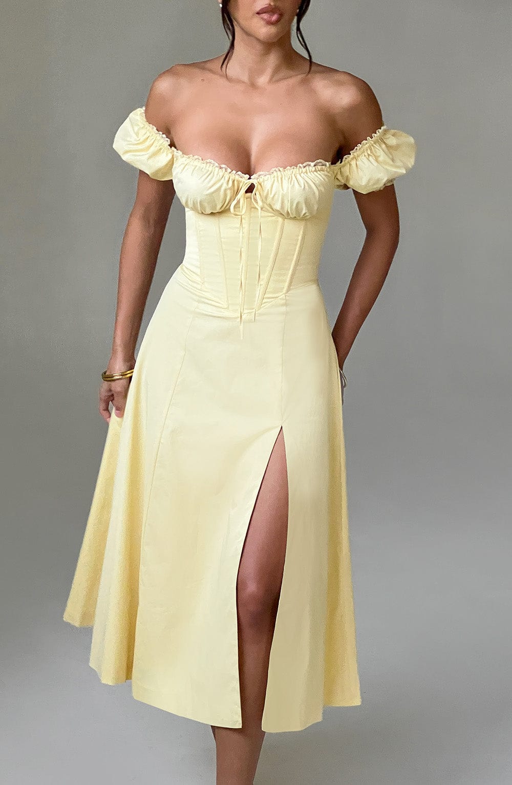 Courtenay Midi Dress in Lemon