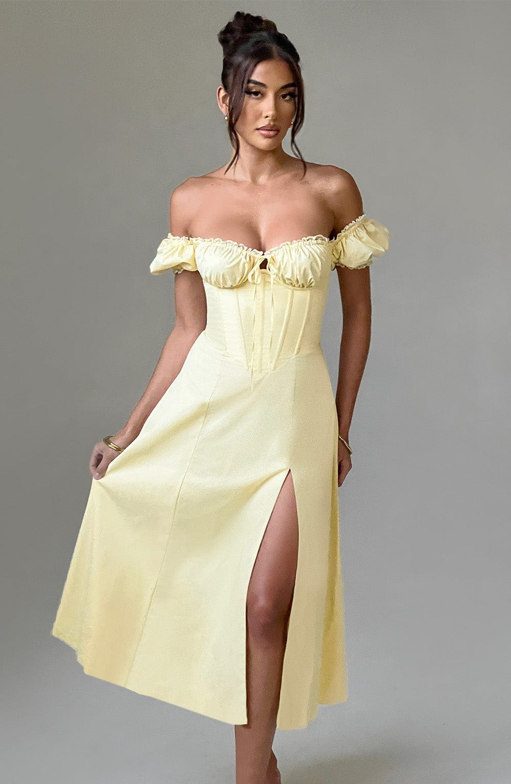 Courtenay Midi Dress in Lemon