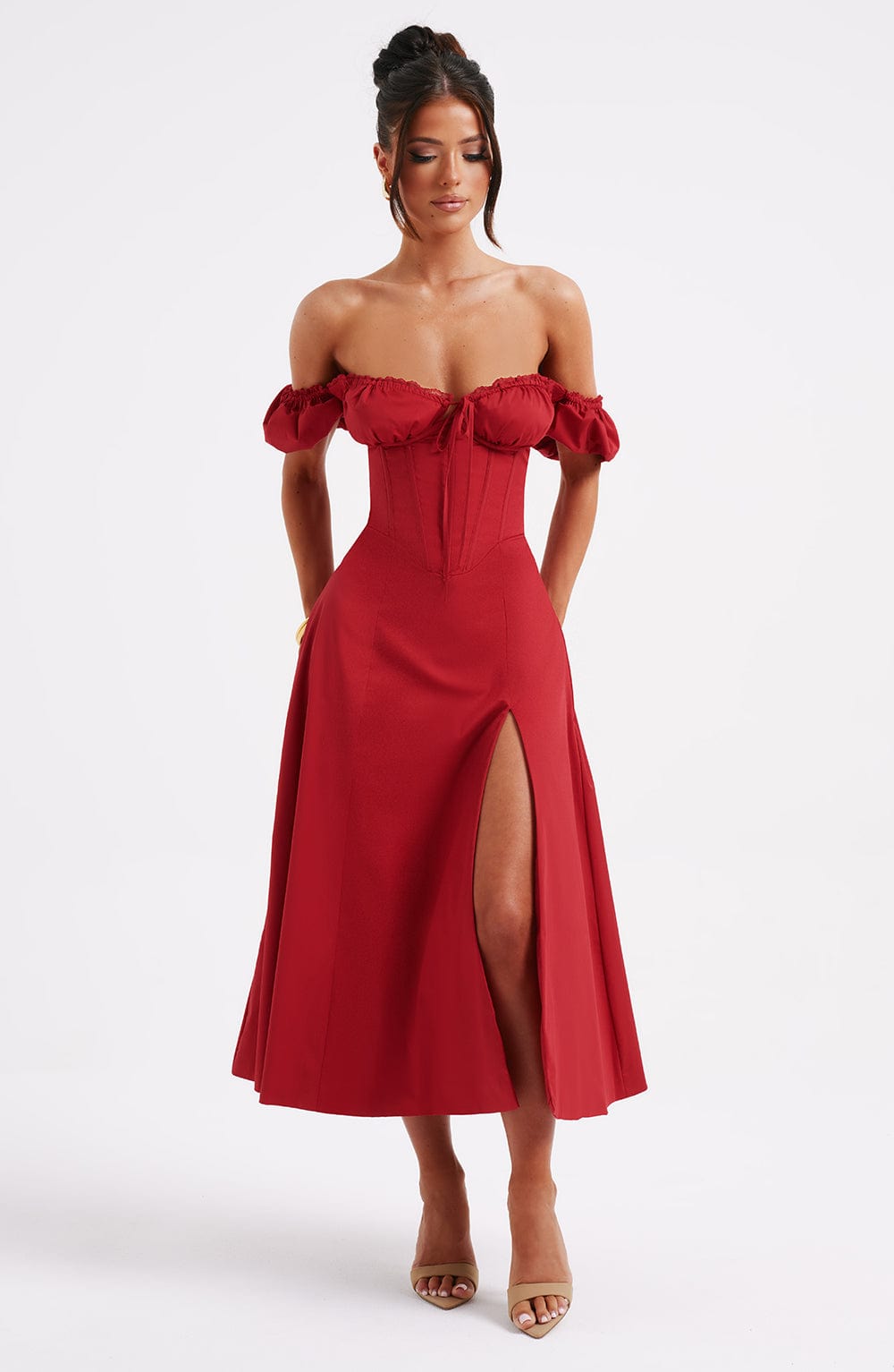 Courtenay Midi Dress in Red