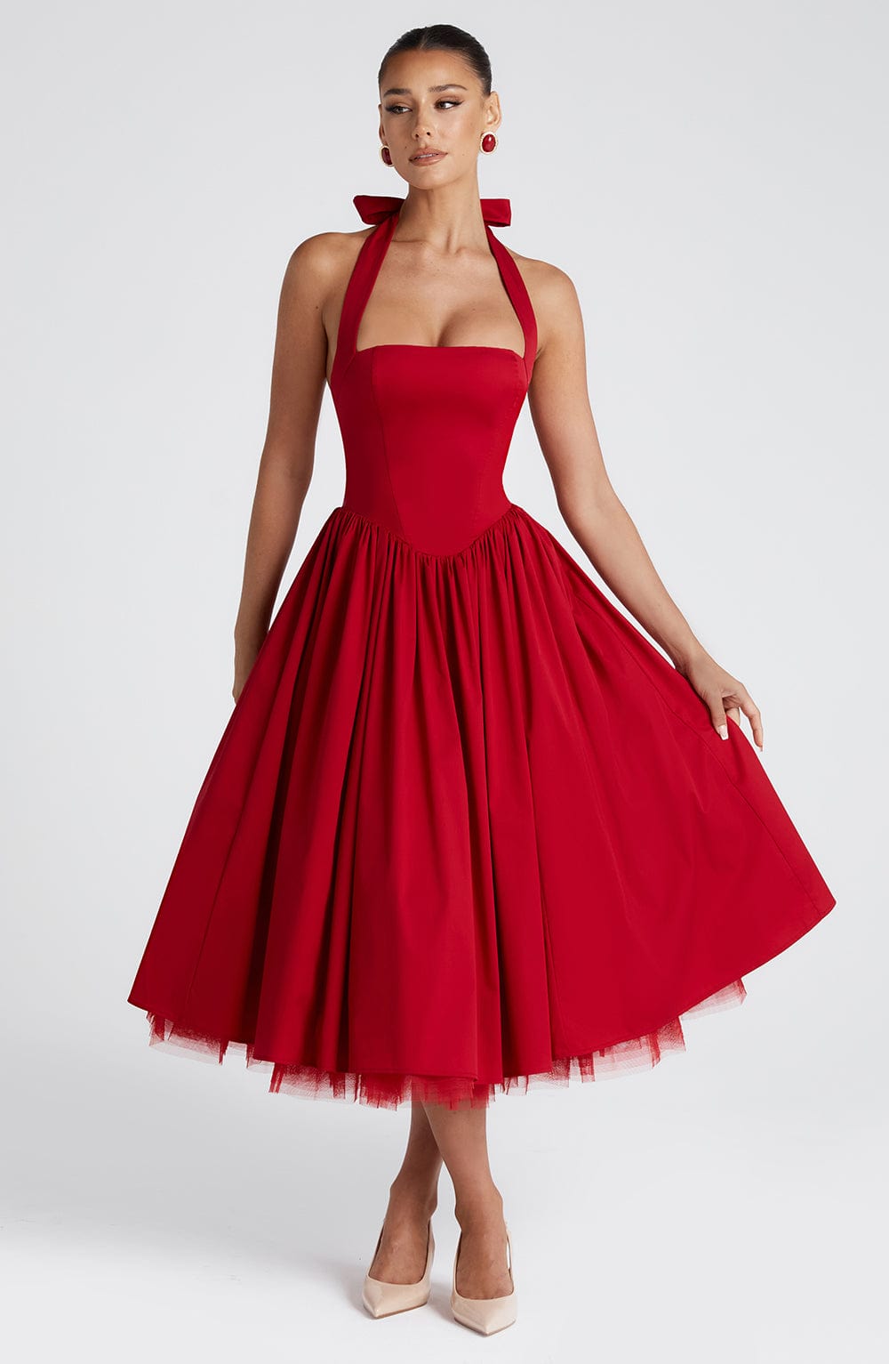 Cressia Midi Dress in Red