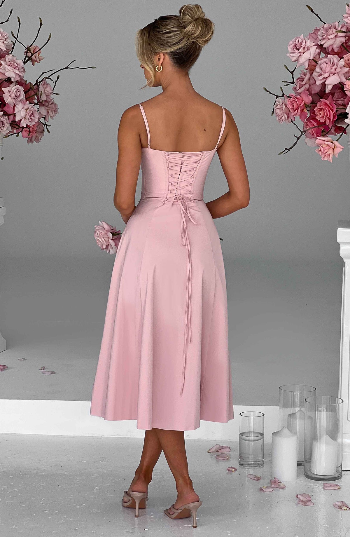 Deandra Midi Dress in Blush