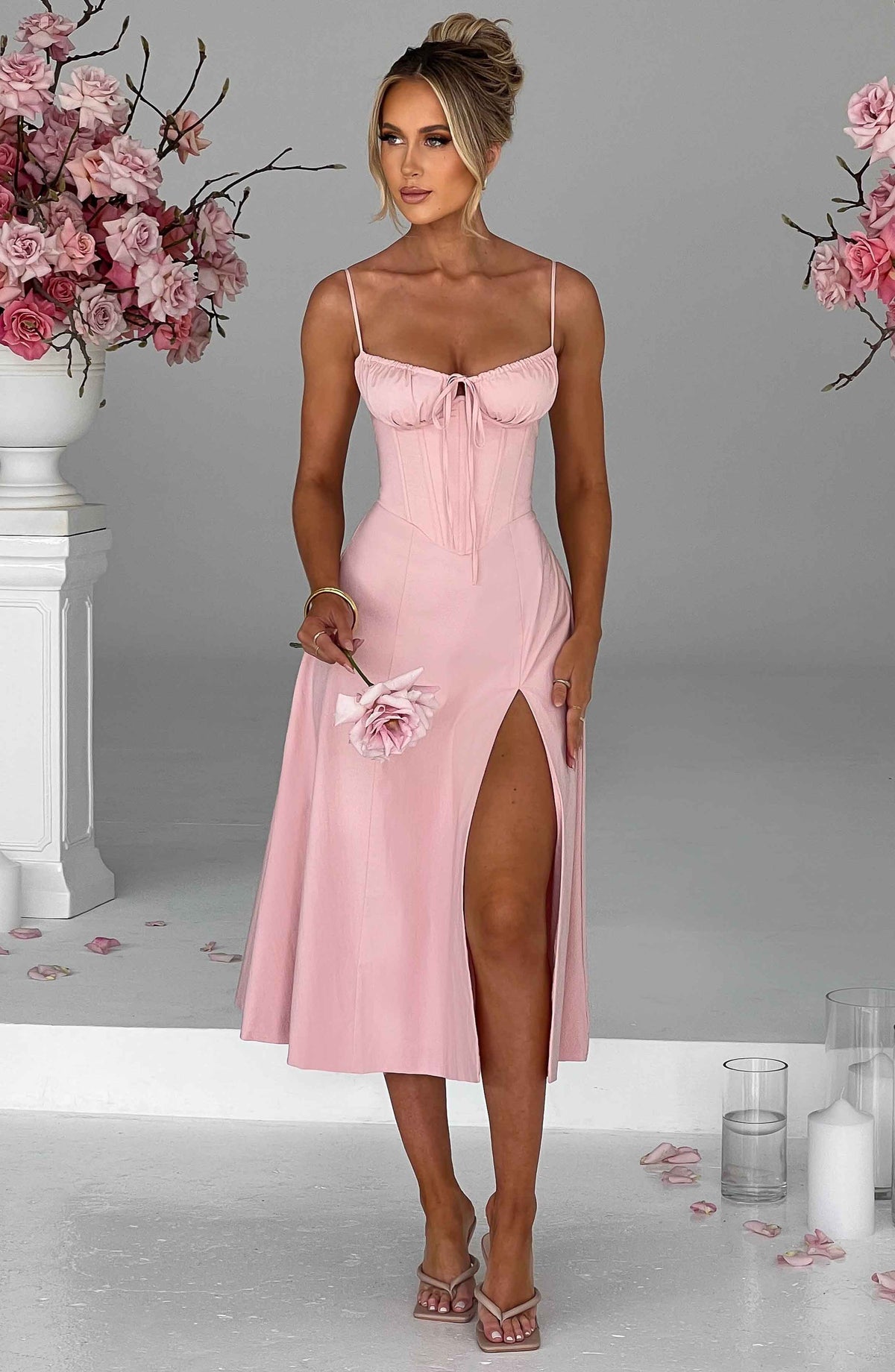 Deandra Midi Dress in Blush