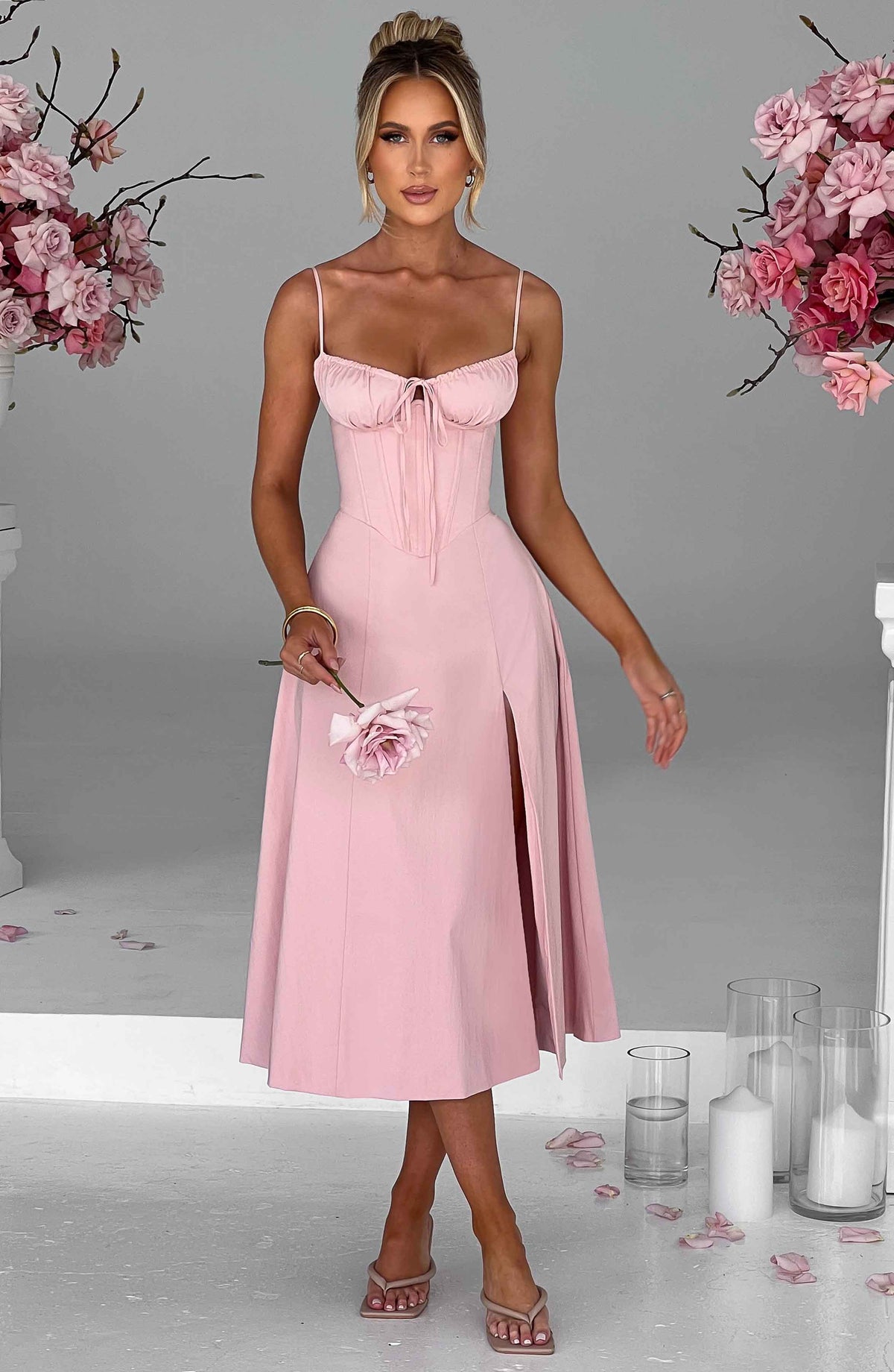 Deandra Midi Dress in Blush