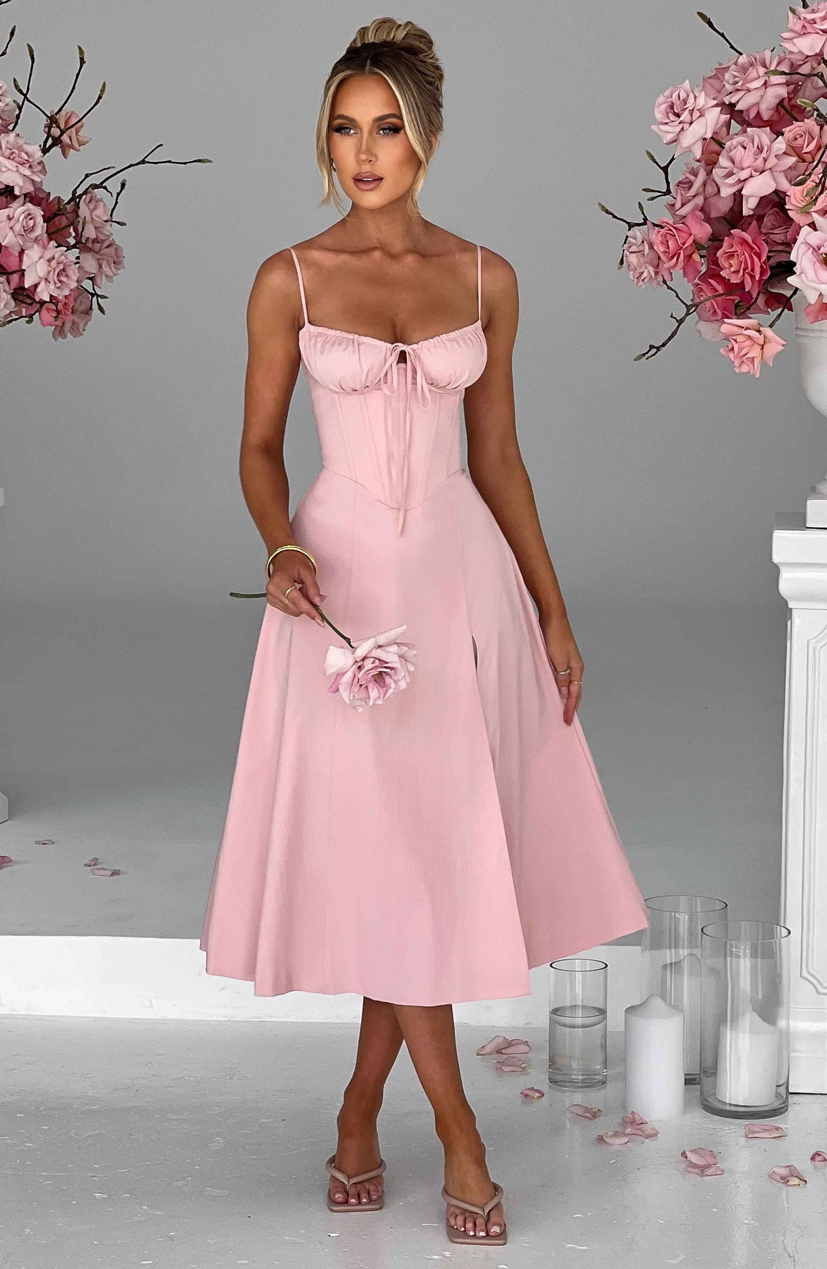Deandra Midi Dress in Blush