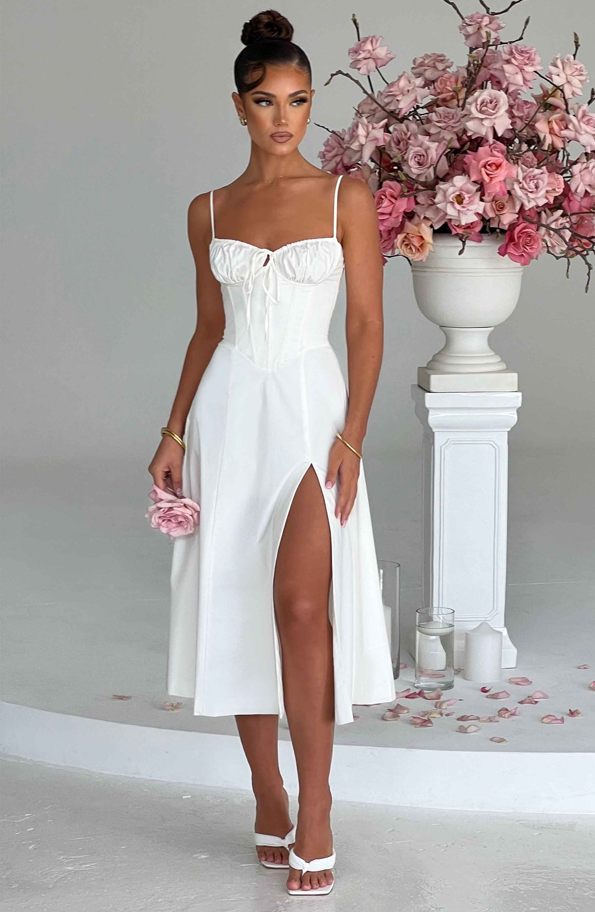 Deandra Midi Dress in Ivory