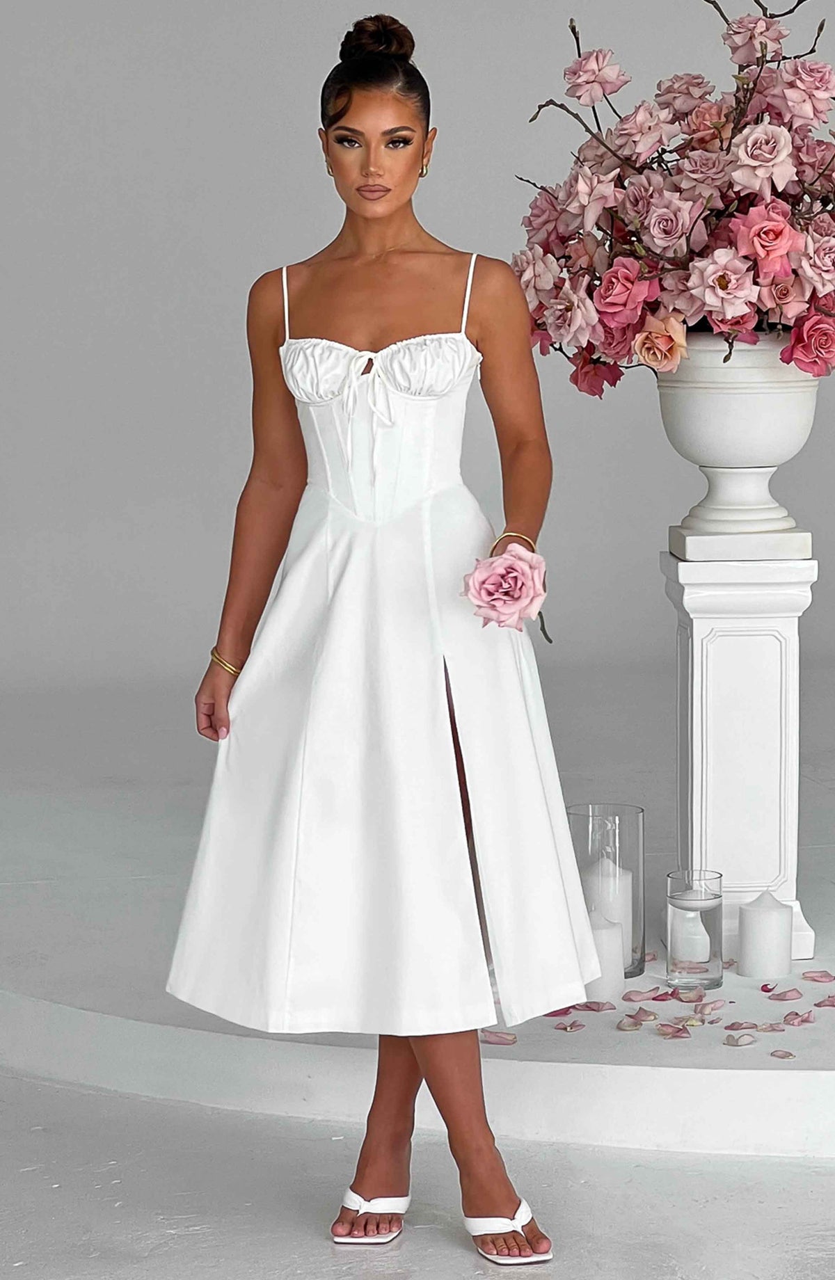 Deandra Midi Dress in Ivory