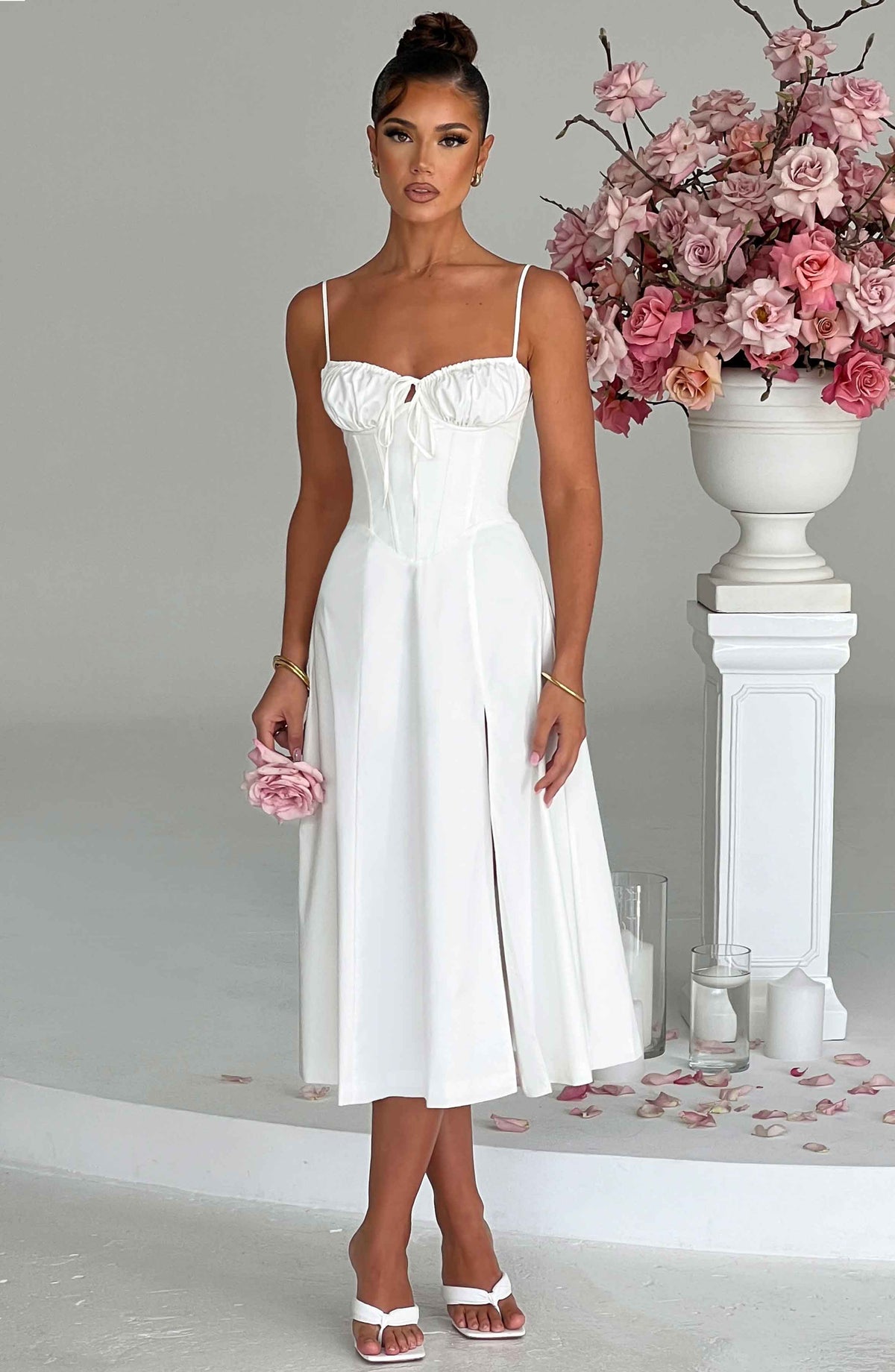 Deandra Midi Dress in Ivory