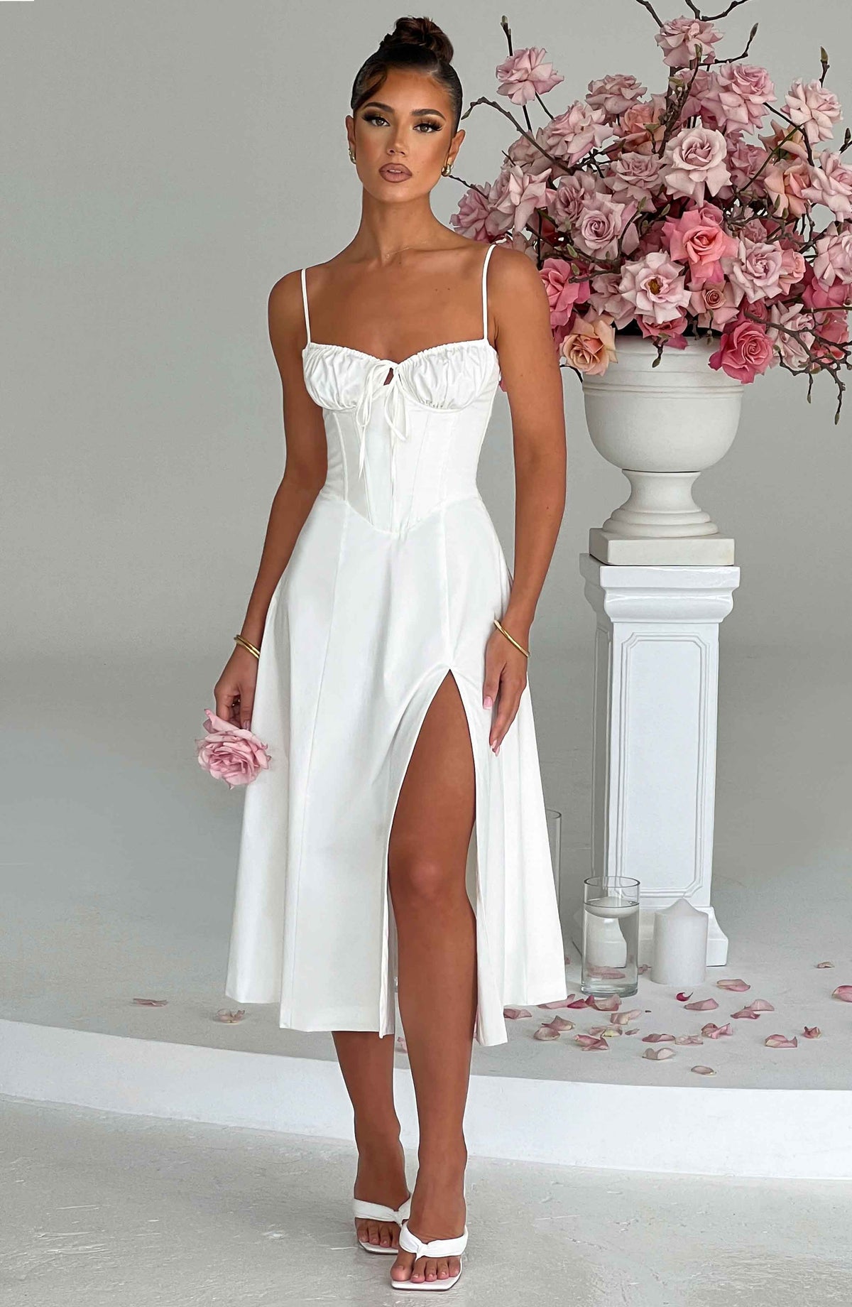 Deandra Midi Dress in Ivory