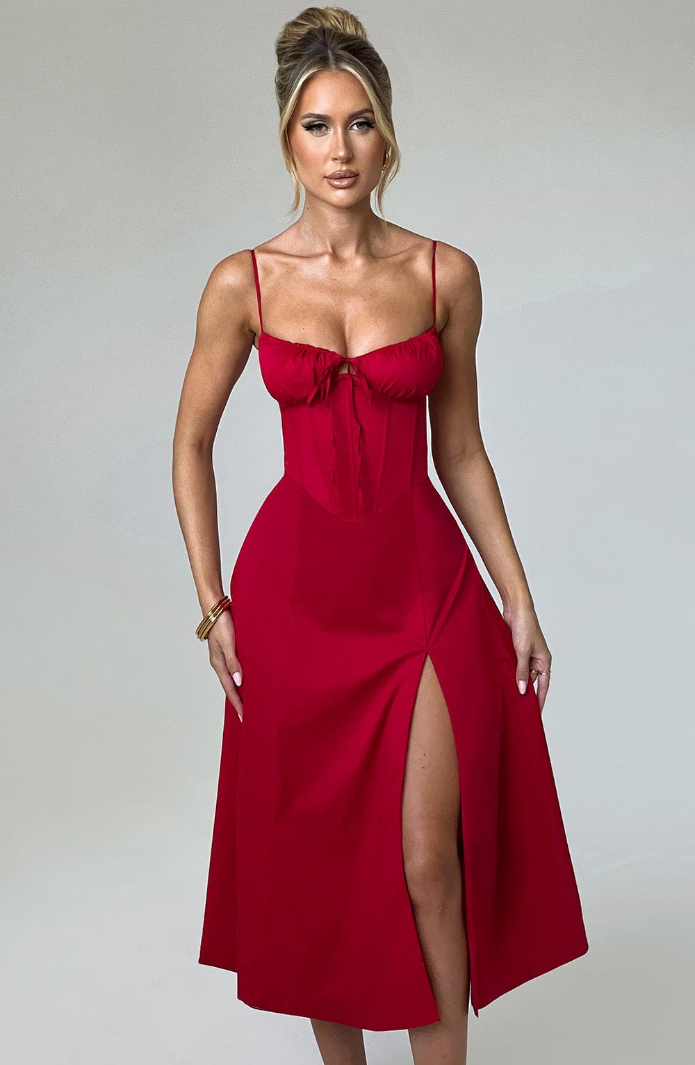 Deandra Midi Dress in Red
