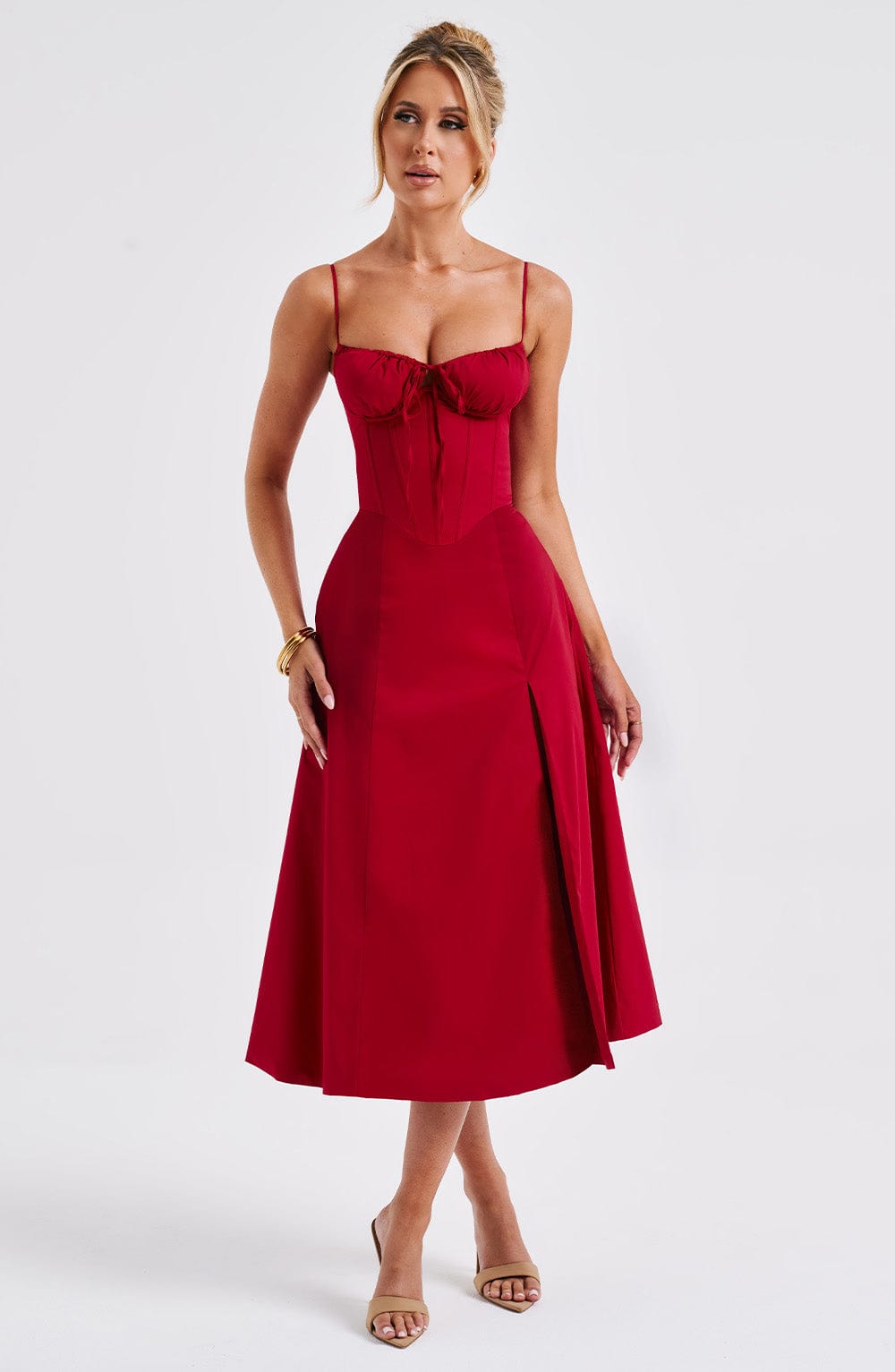 Deandra Midi Dress in Red