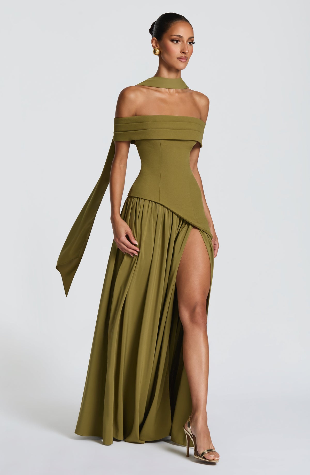 Delisha Maxi Dress in Deep Olive