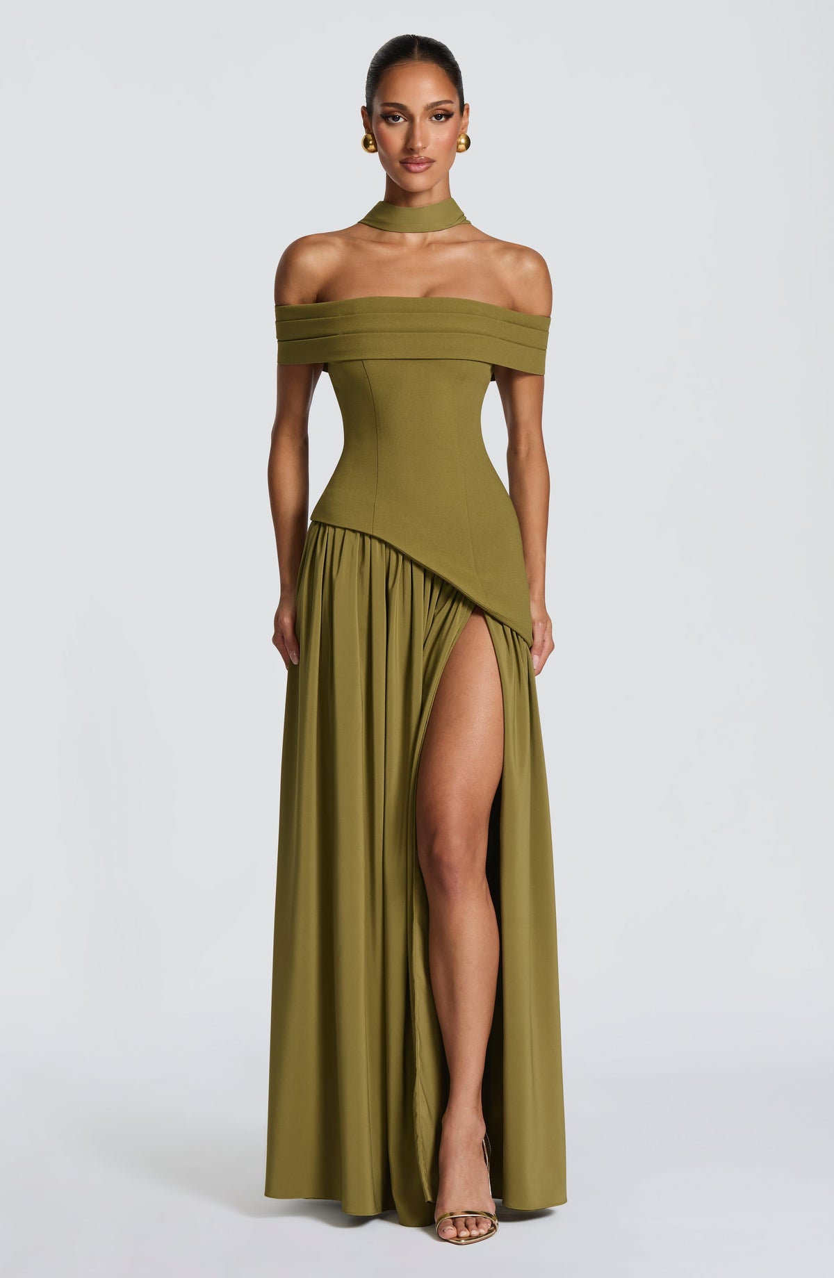 Delisha Maxi Dress in Deep Olive