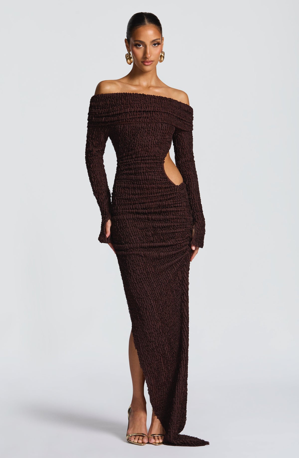 Delphine Midi Dress in Plum Brown