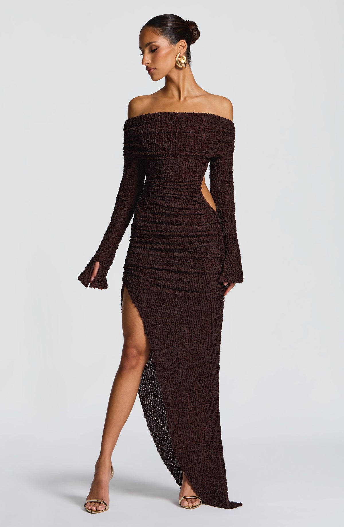 Delphine Midi Dress in Plum Brown
