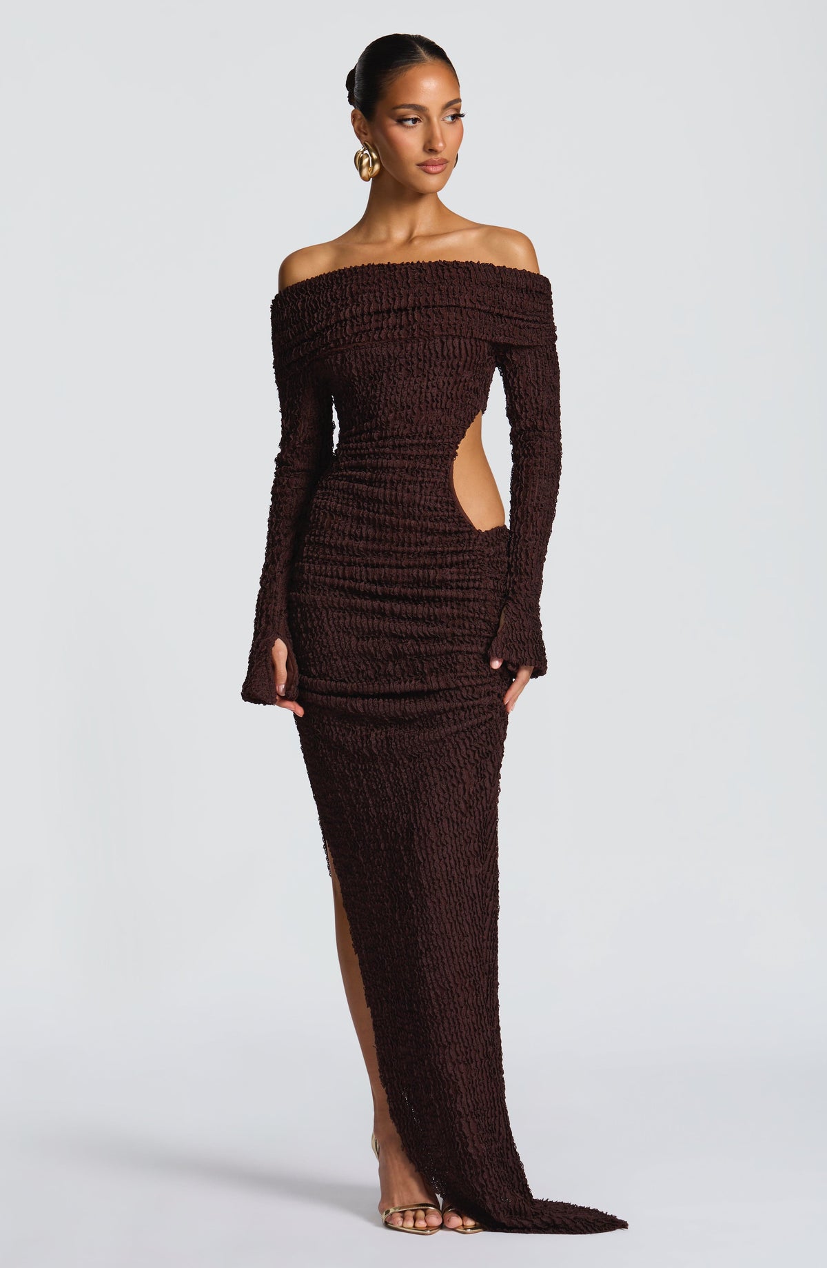 Delphine Midi Dress in Plum Brown